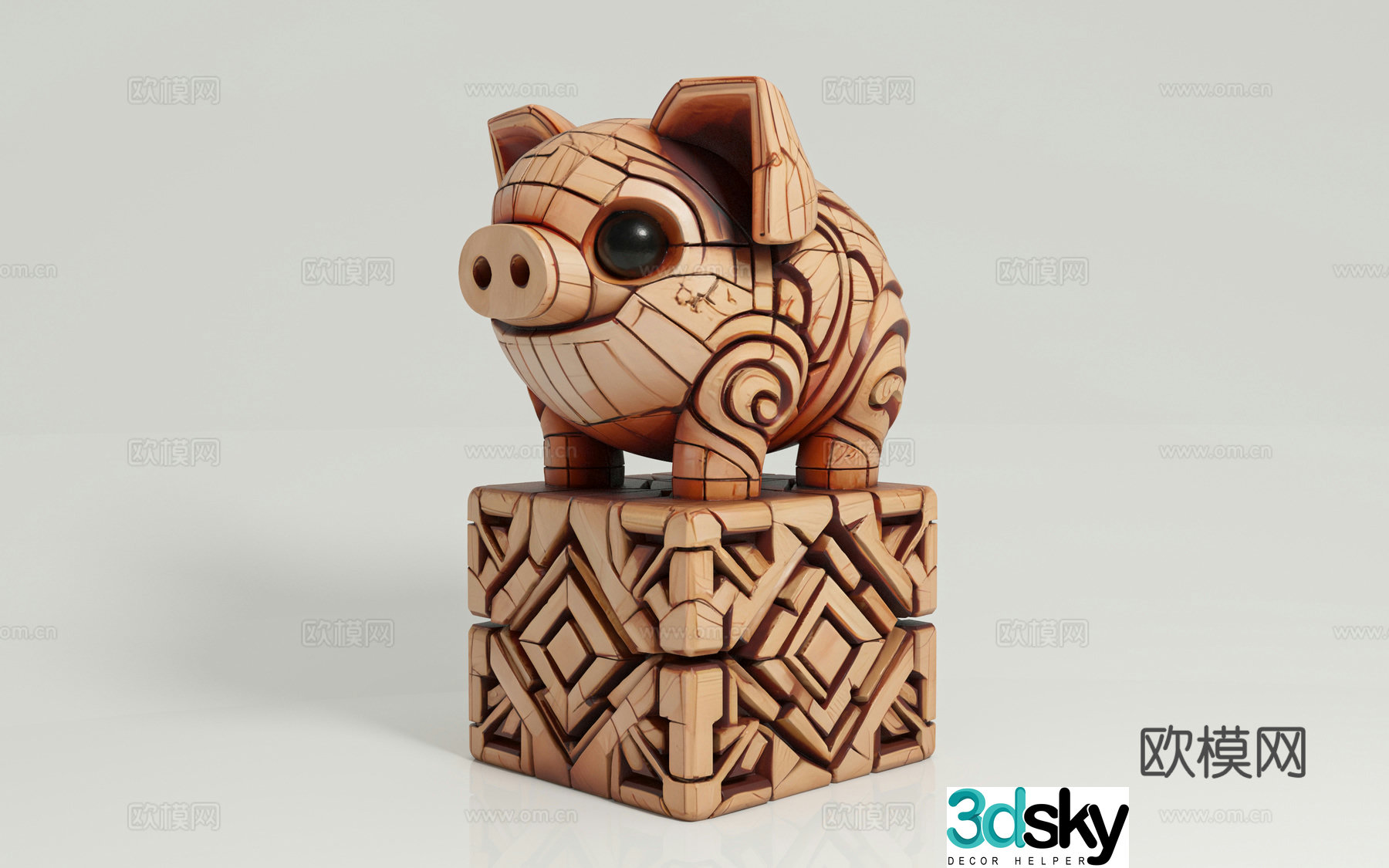 Pig baby pig animal wood carving stone sculpture totem seal three-dimensional totem Mayan 3D model