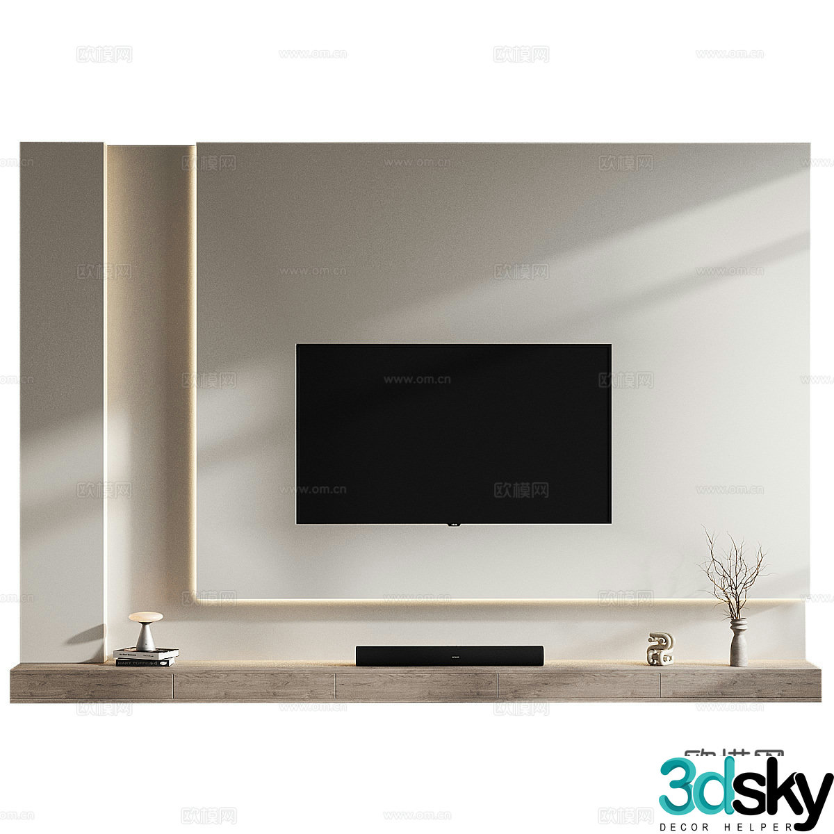 Modern minimalist TV background wall 3d model