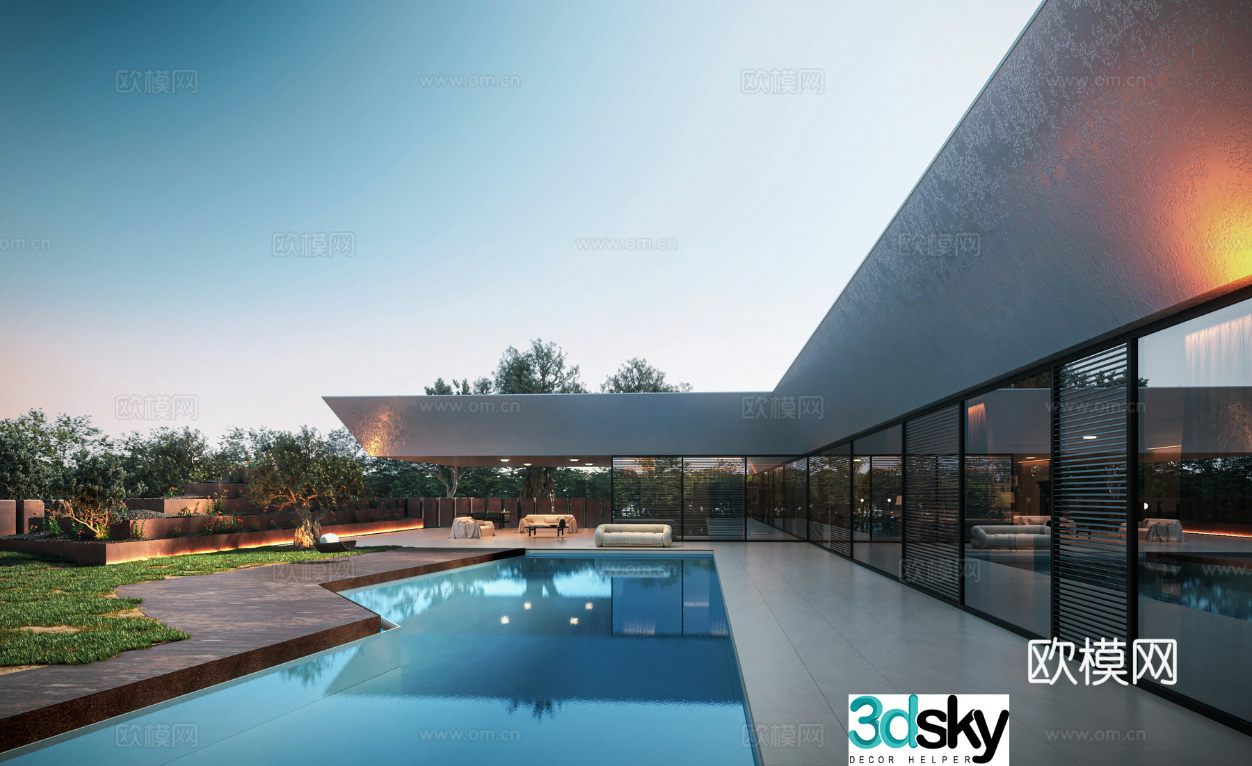 Modern garden modern swimming pool 3d model