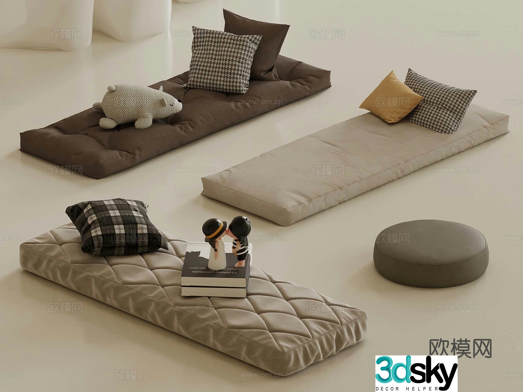 Modern bay window cushion 3D model