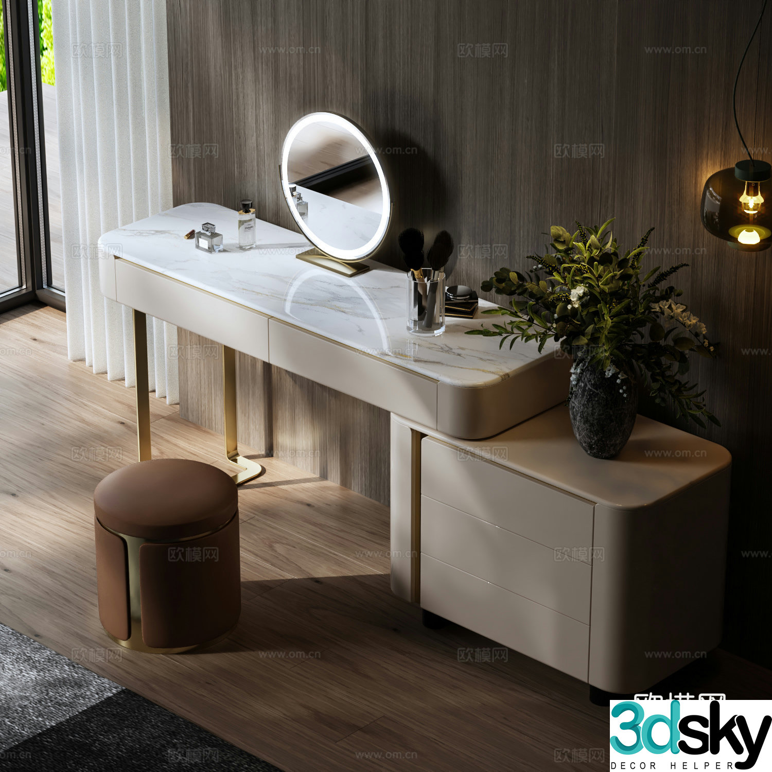 Modern light luxury dressing table makeup table mirror jewelry ornaments 3D model