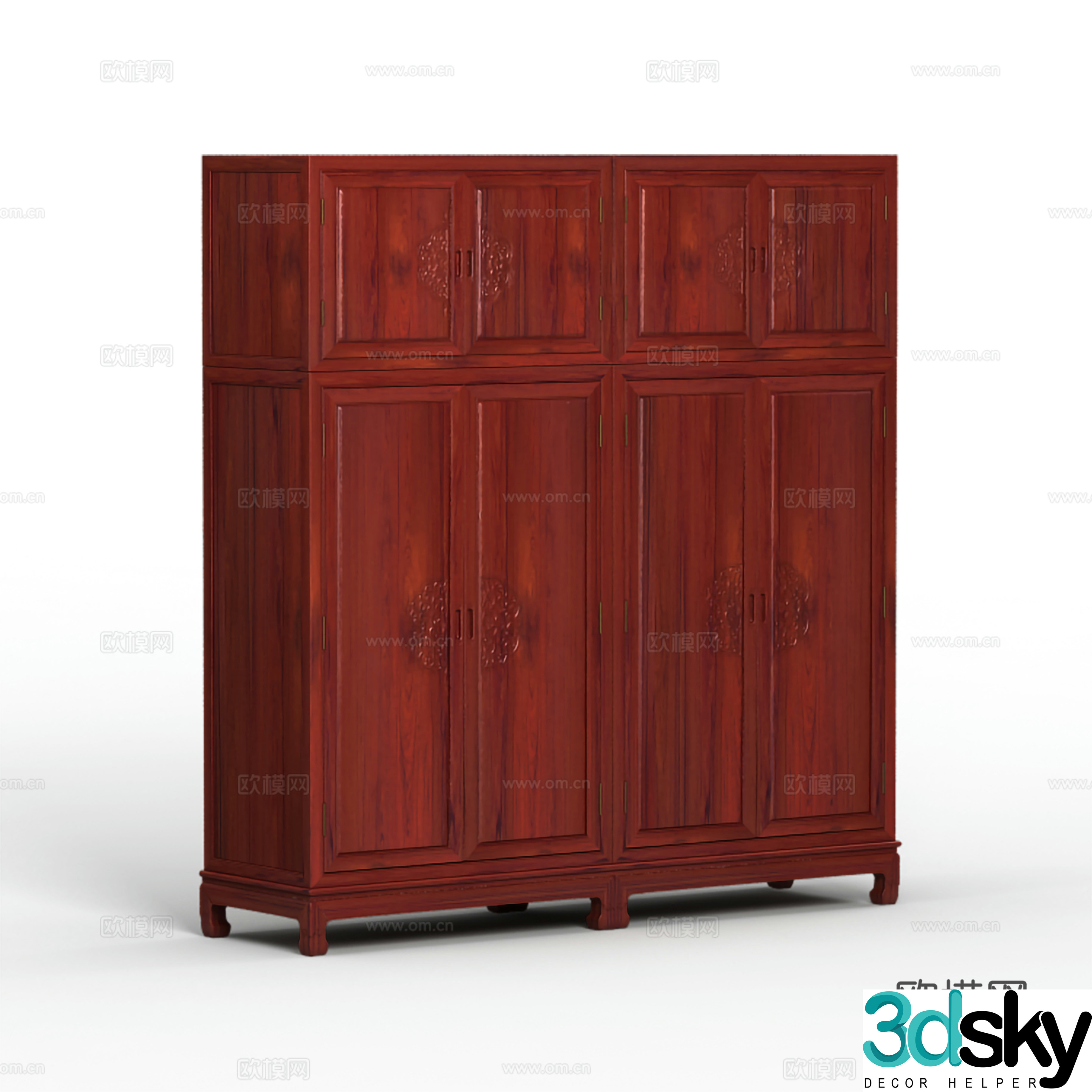 Chinese style wardrobe carved cabinet door solid wood mahogany 3D model