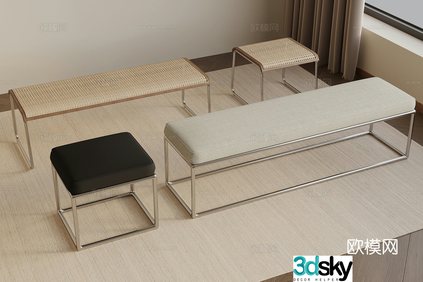 Modern other stools bench square stool low stool 3d model