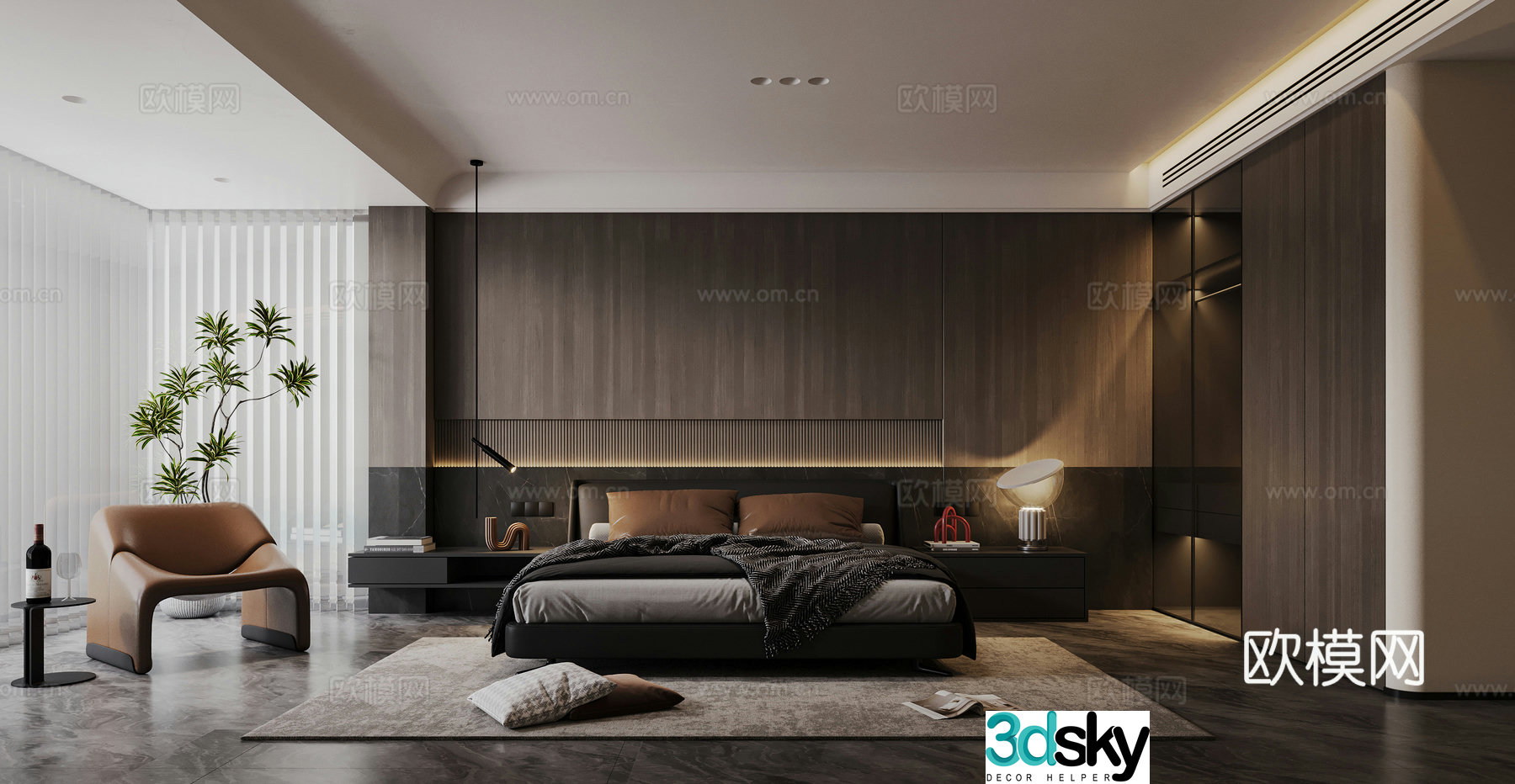 Modern light luxury bedroom 3d model