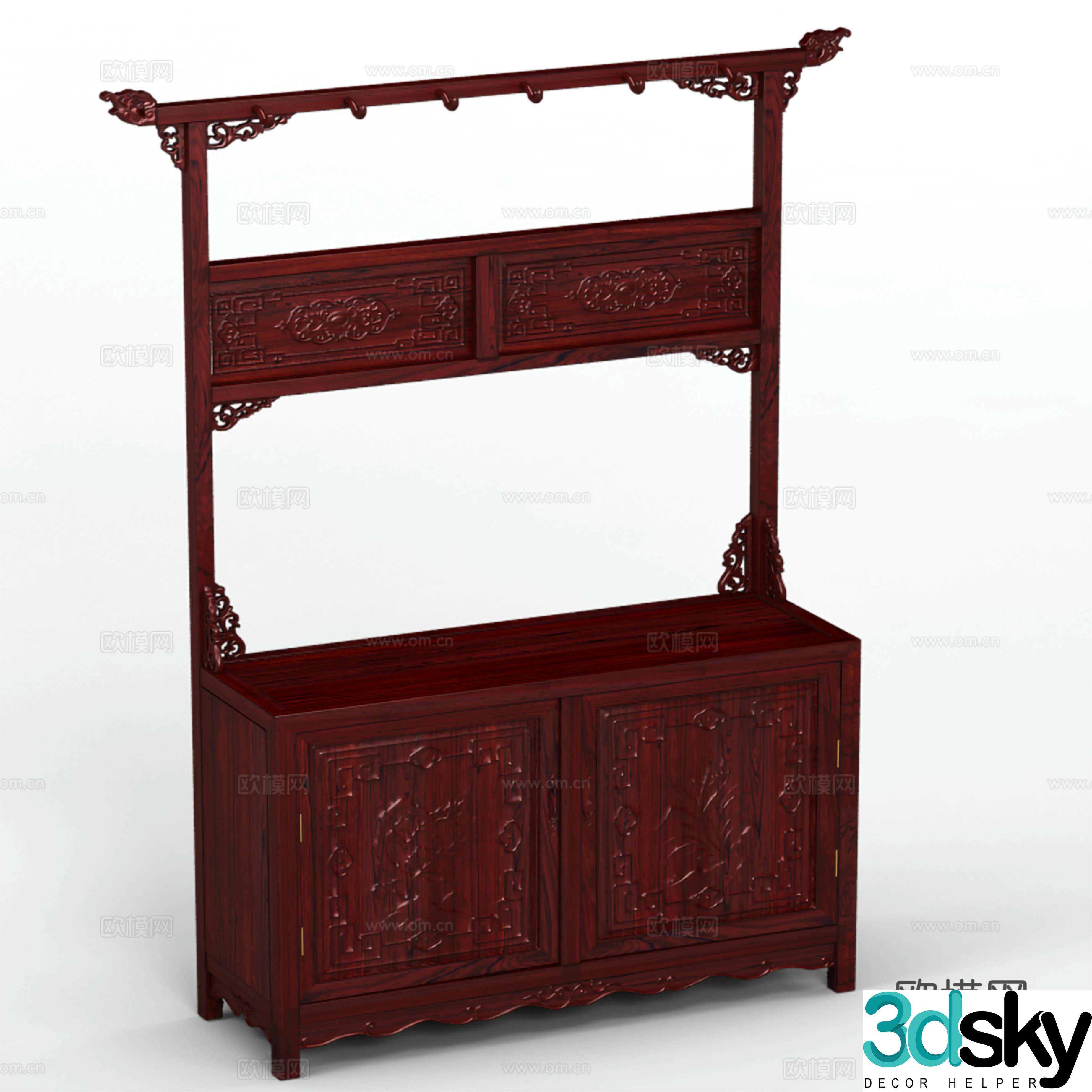 Chinese style shoe cabinet carved cabinet door solid wood mahogany 3D model