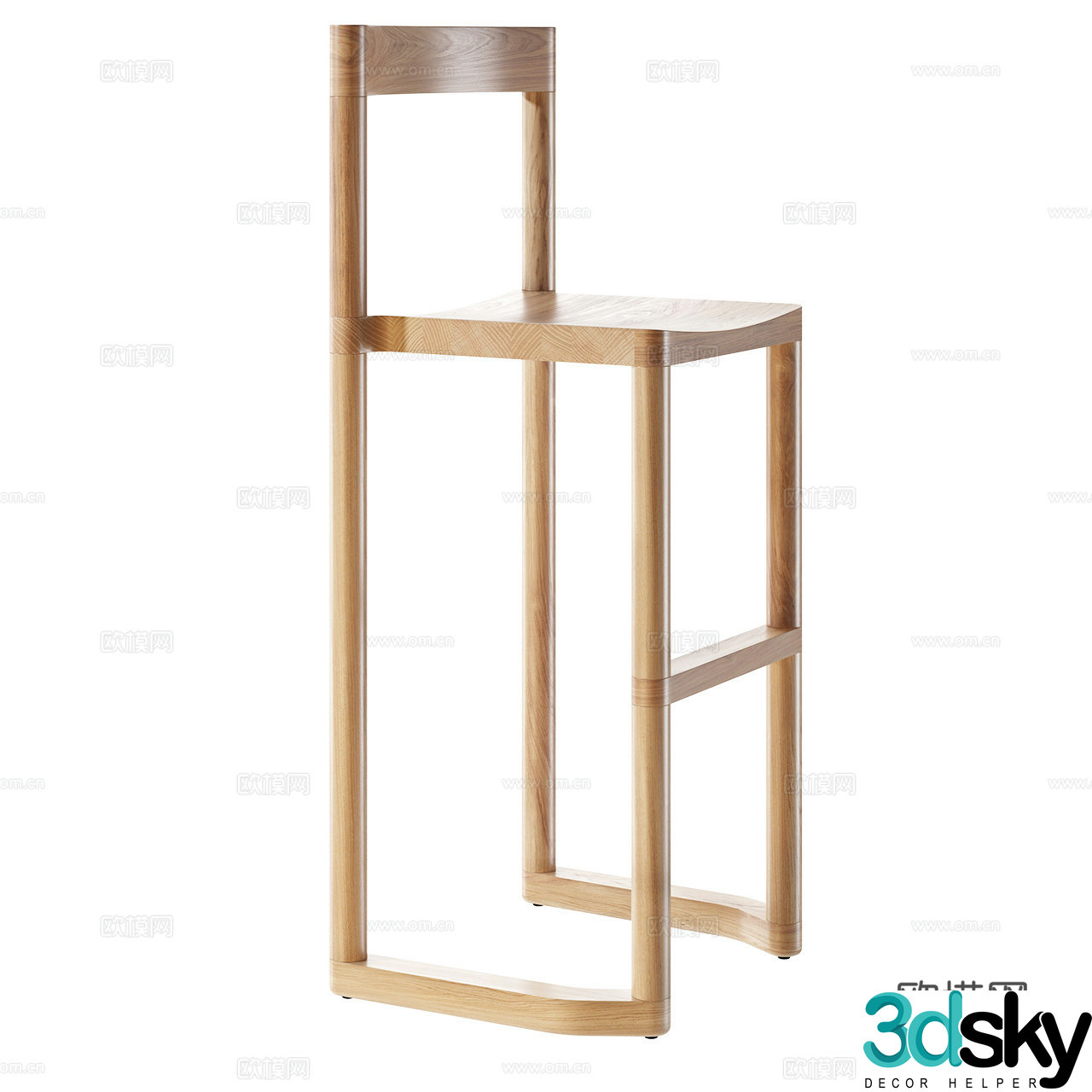 Resident Minimalist Bar Chair Nordic Bar Chair Log Bar Chair Solid Wood Bar Chair 3D Model
