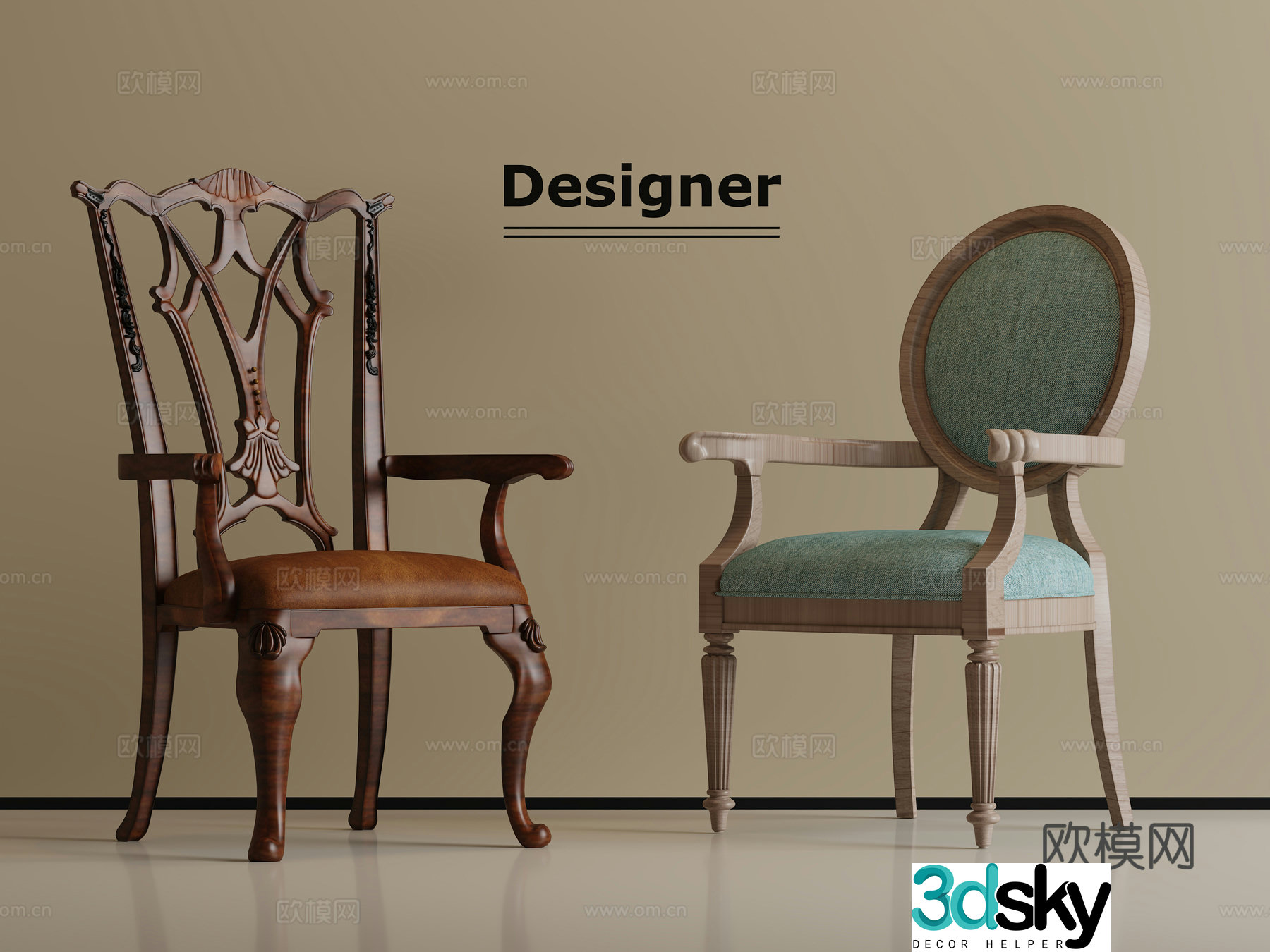 American single chair dining chair 3d model