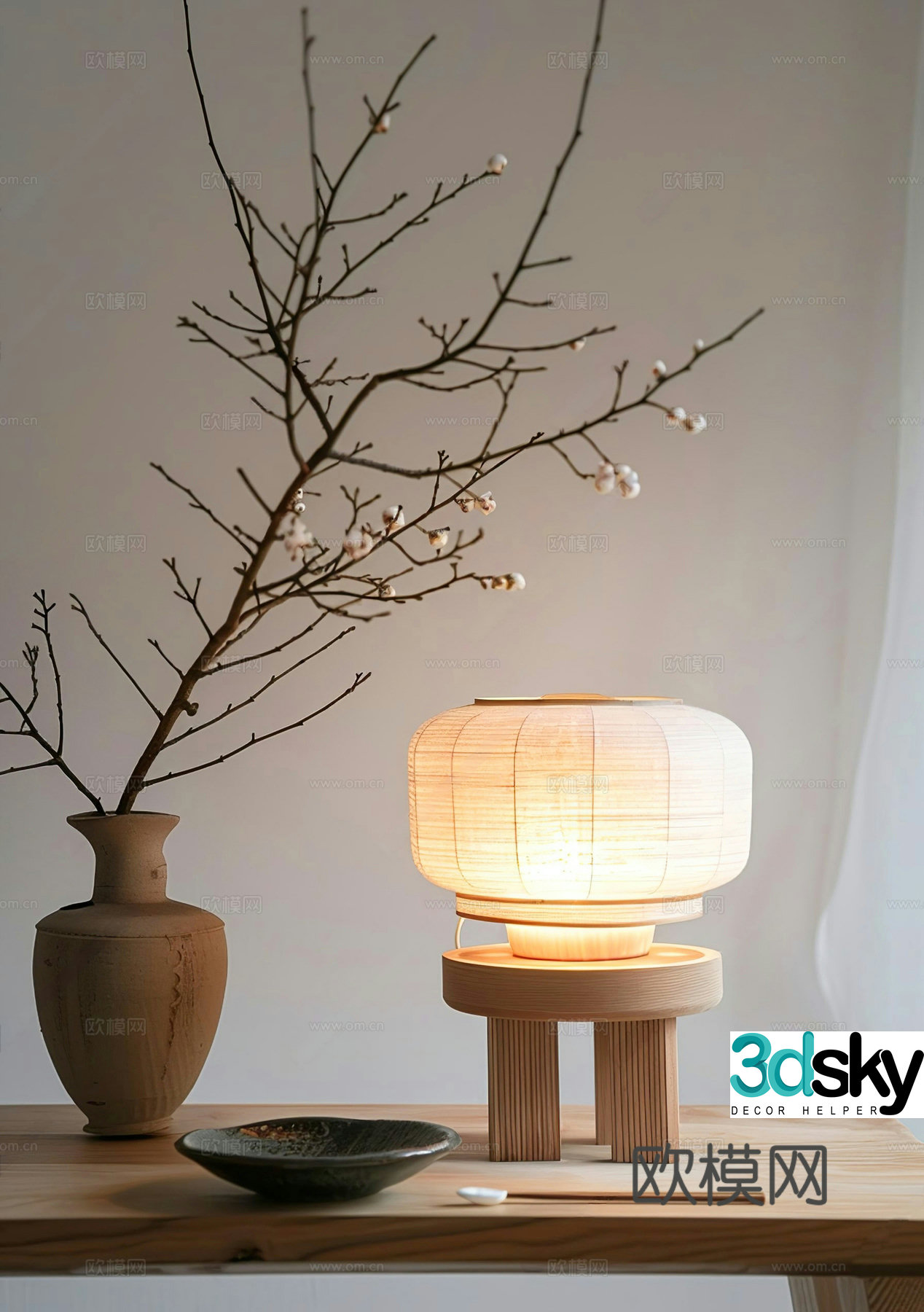 Wasabi log table lamp Wasabi table lamp Wasabi ornaments Middle-aged stem ornaments Small table lamp Middle-aged 3D model