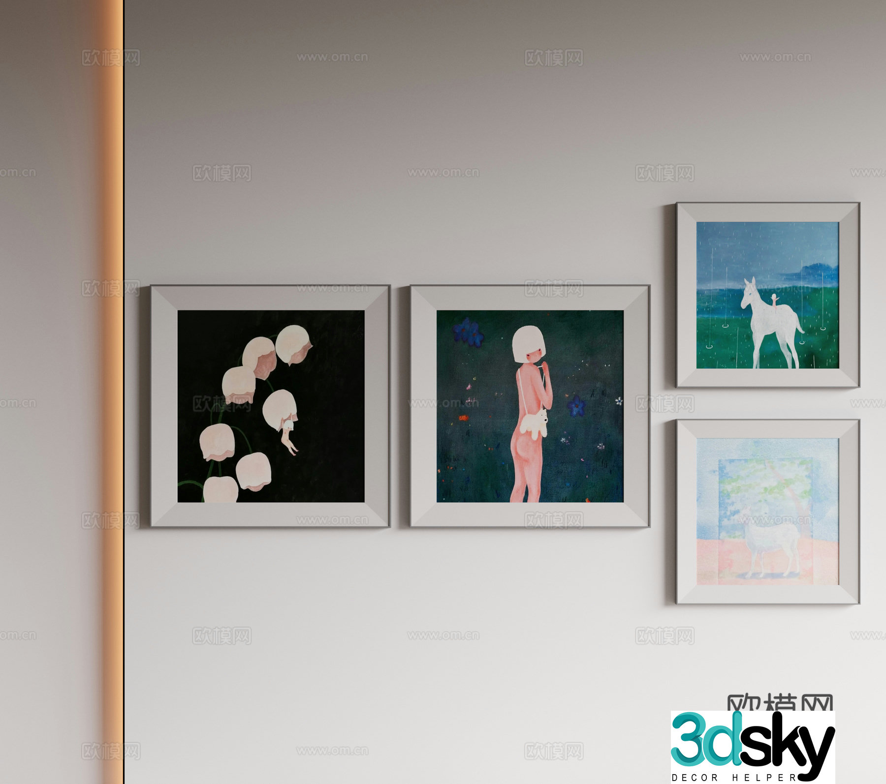 Modern minimalist decorative paintings Waviva medieval style hanging paintings cream style decoration paintings Italian style hanging paintings black and white 3D model