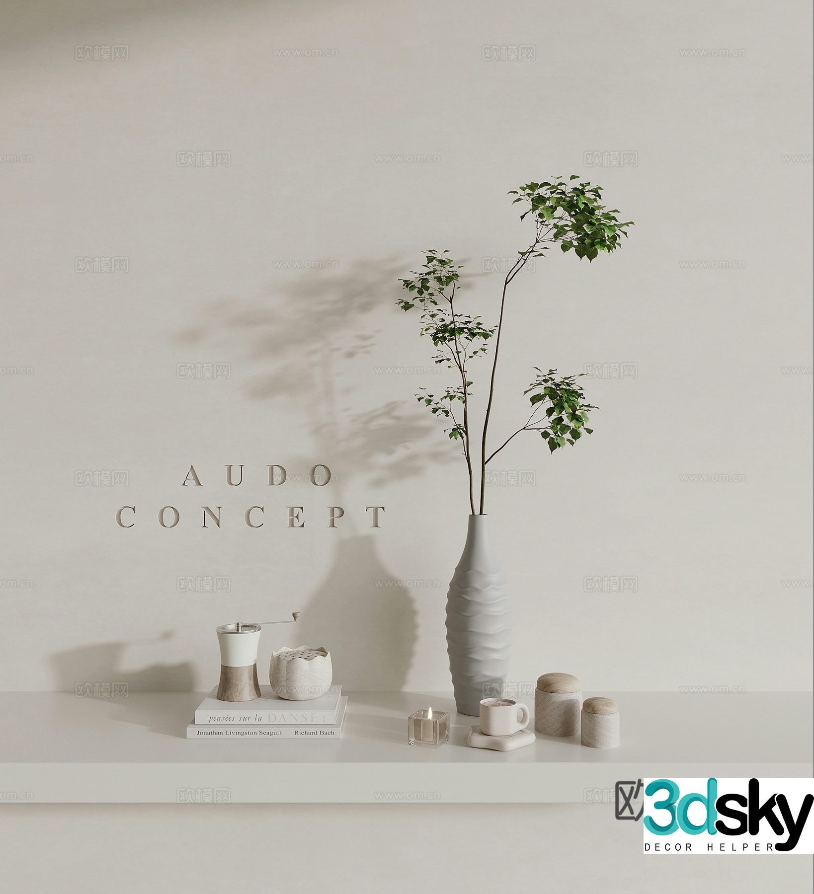 Decoration Modern Ornament Ornament Green Plant Books Candle 3D Model