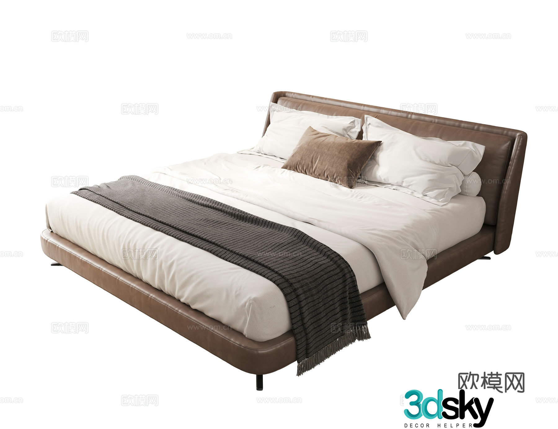 Modern double bed leather double bed master bedroom secondary bed senior bed brown double bed 3d model