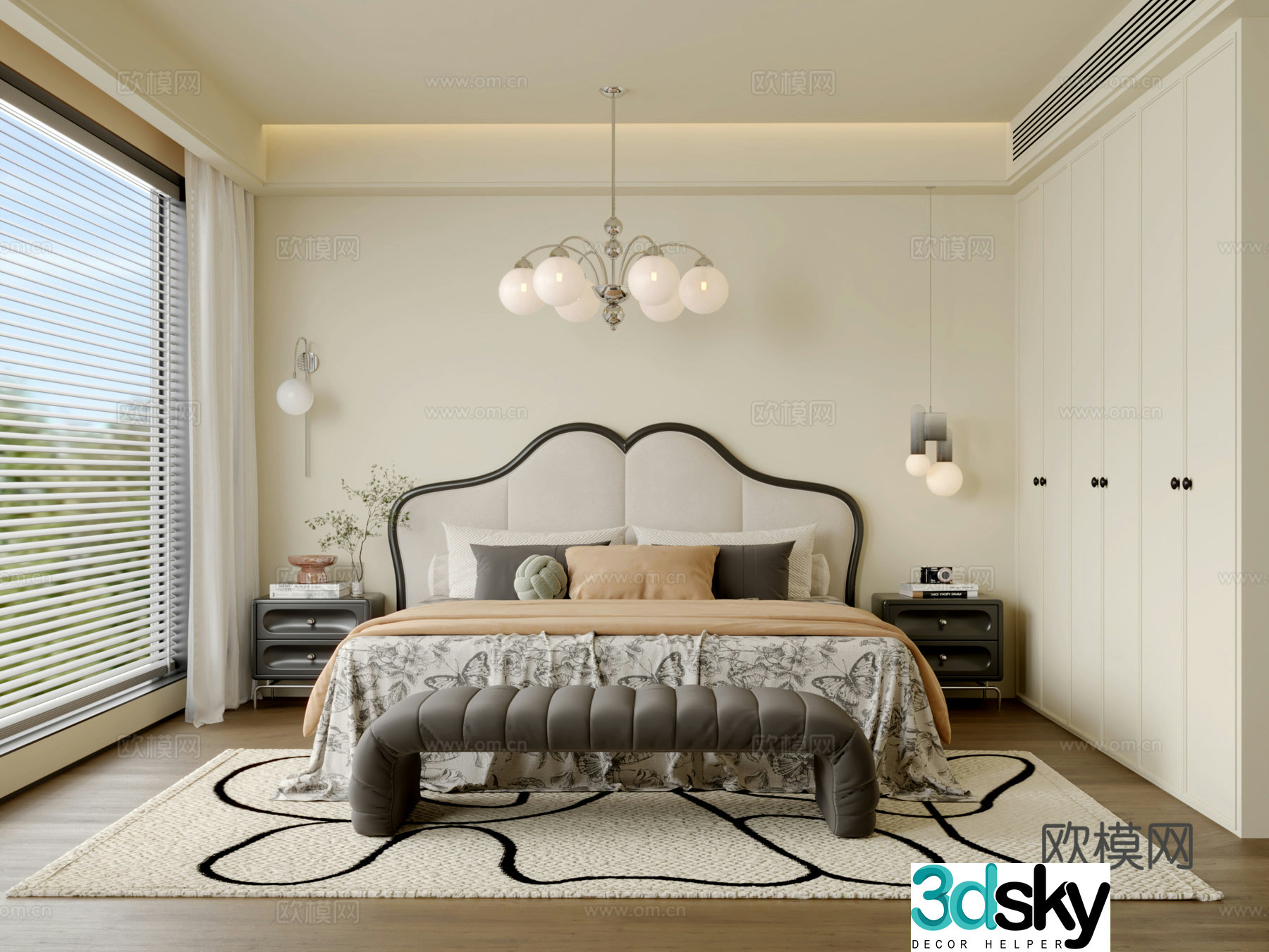 French retro bedroom 3d model