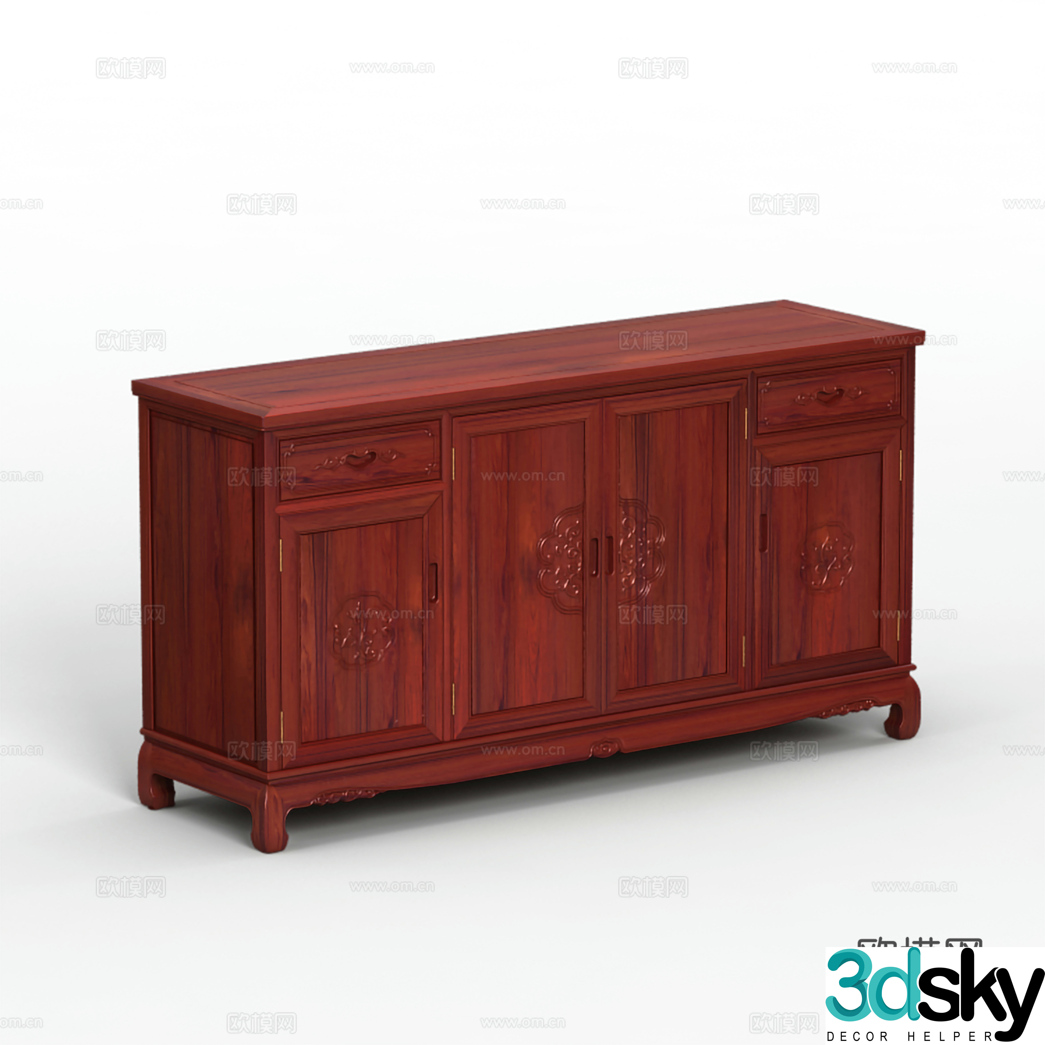 Chinese sideboard carved cabinet door solid wood mahogany 3D model
