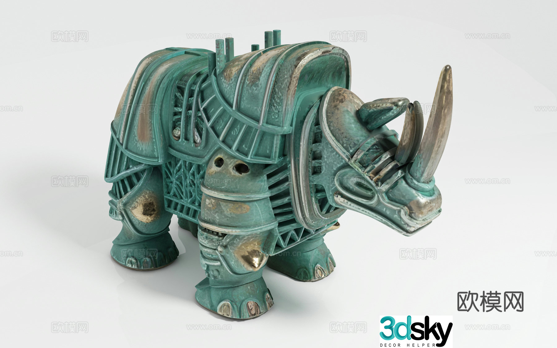 Rhino Rhino Horned Animal Sanxingdui Style Bronze Warehouse Sculpture Engraving Ornament Decoration Ornament 3D Model