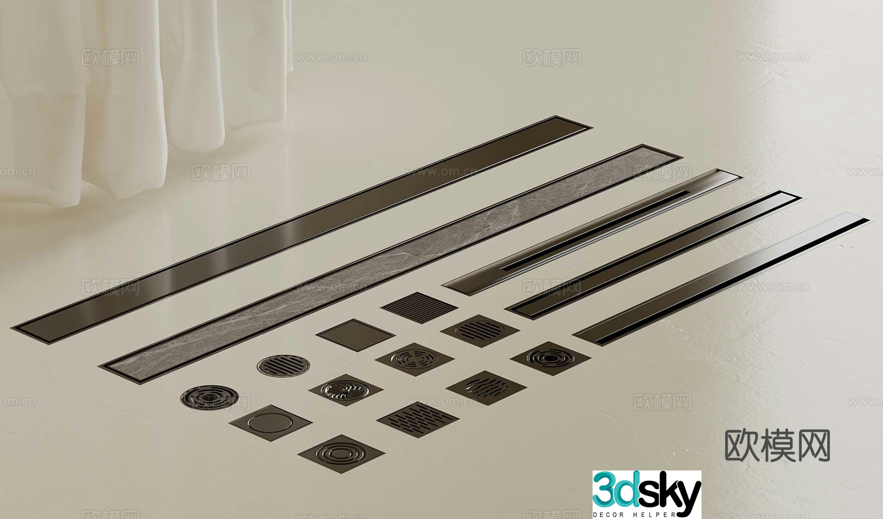 Seamless floor drain strip floor drain square floor drain 3d model