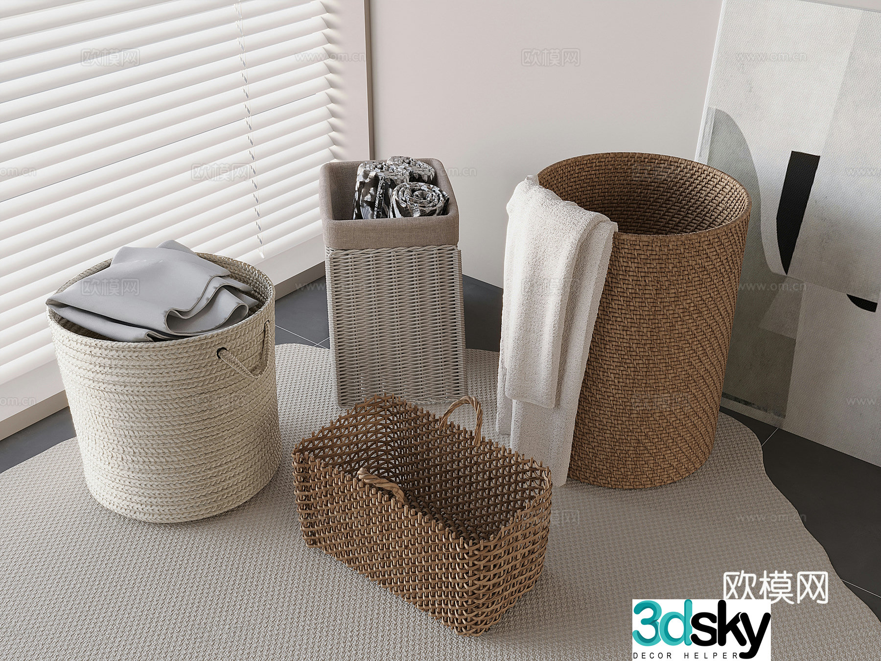 Weaving storage basket dirty clothes basket straw storage basket dirty clothes basket 3D model