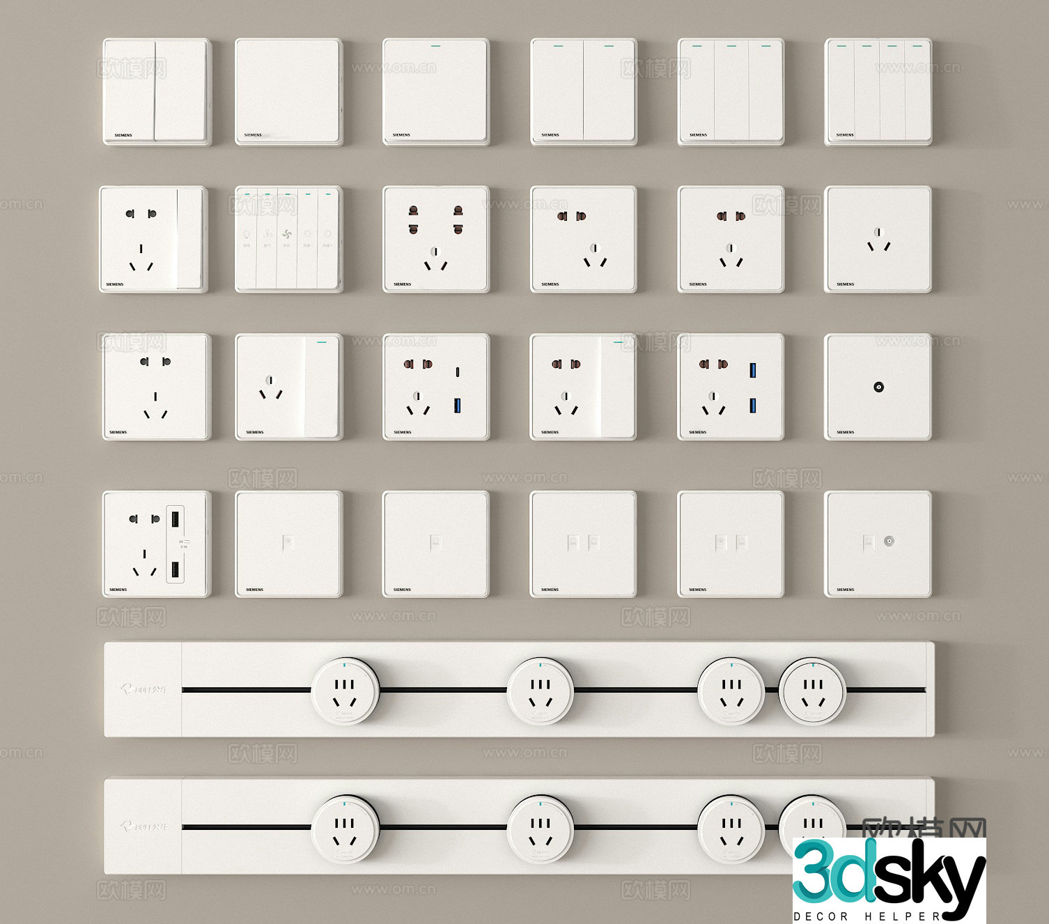 Sockets track sockets mobile sockets power switches 3D model