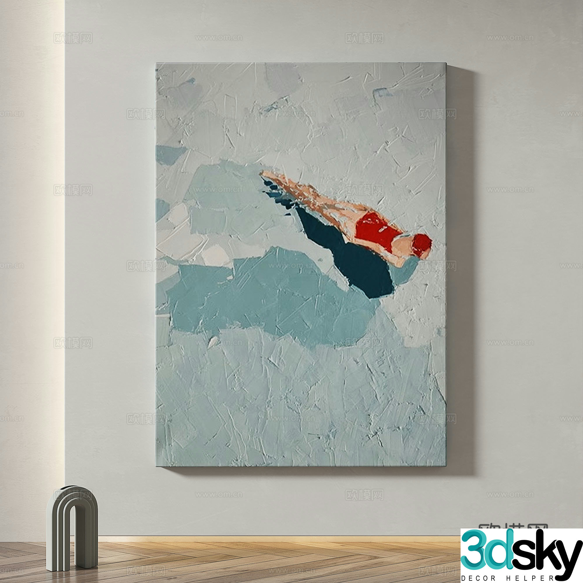 Modern retro simple abstract Nordic light luxury oil painting decorative painting 3d model
