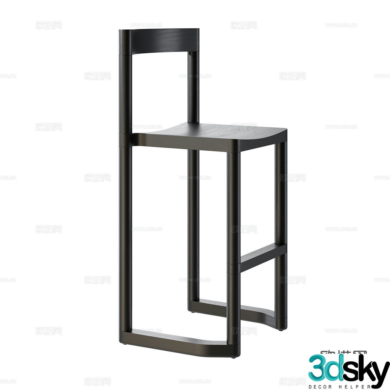 Resident Minimalist Bar Chair Nordic Bar Chair Log Bar Chair Black Wood Bar Chair 3D Model