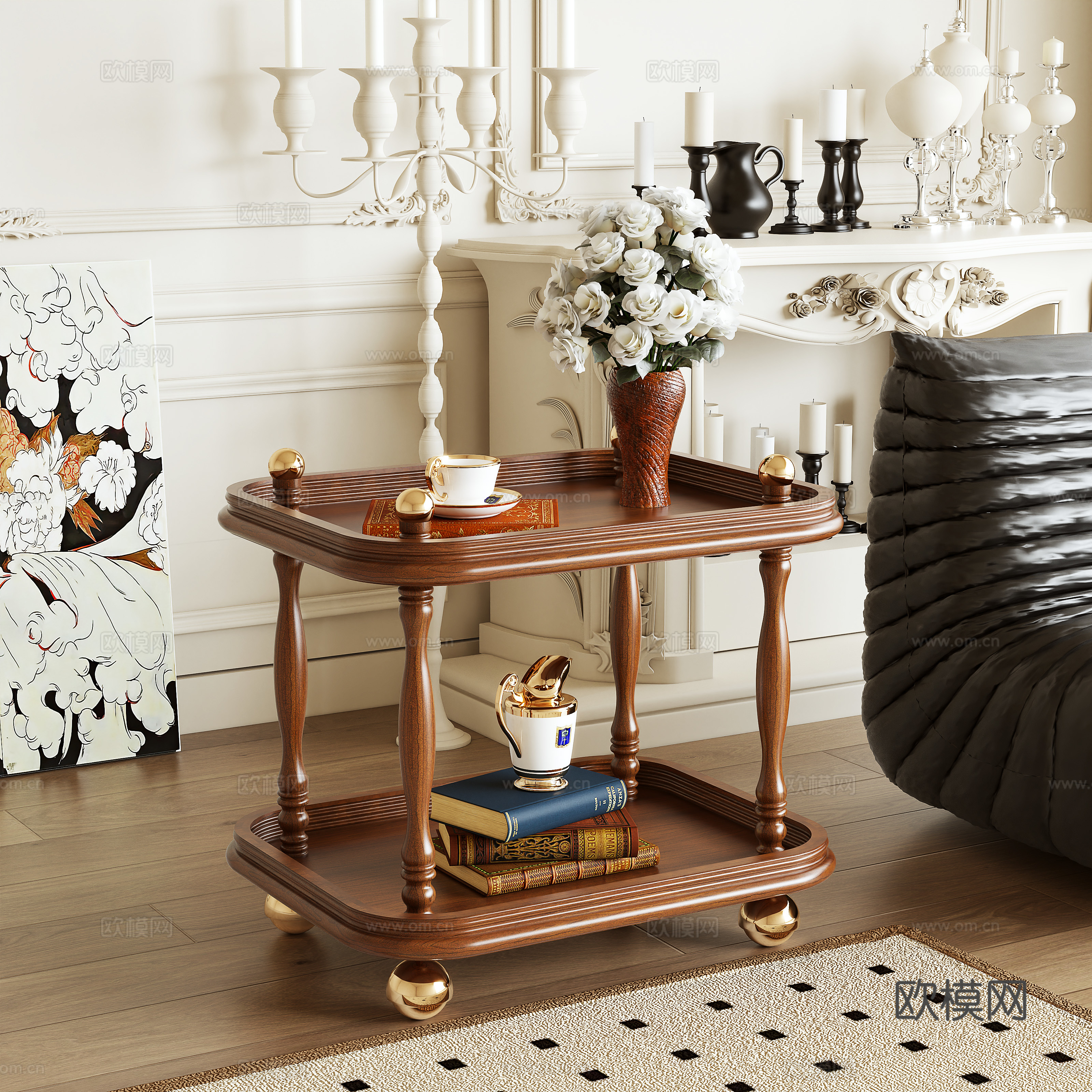 European side table coffee table mobile side table 3D model