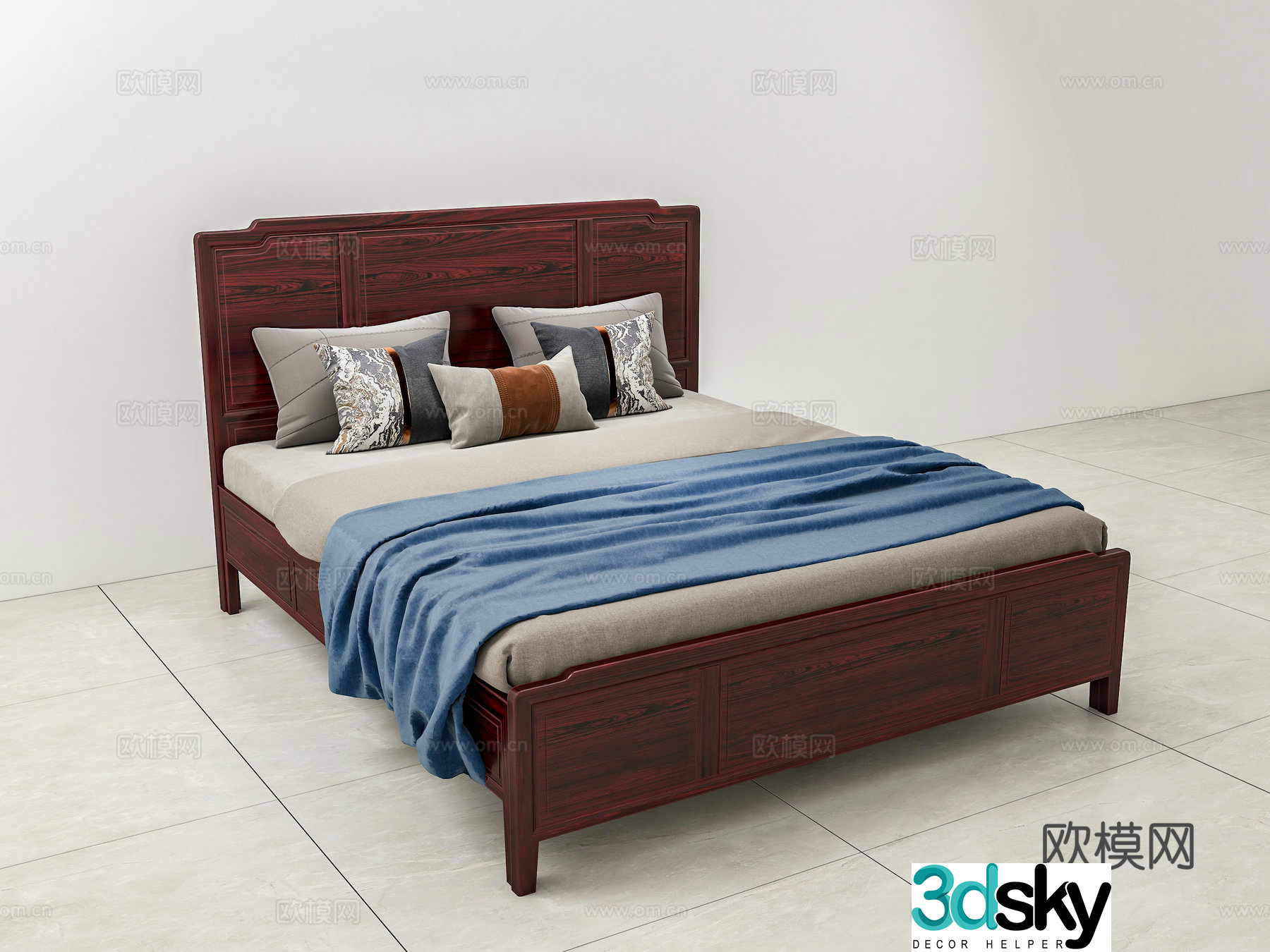 New Chinese style double bed 3D model