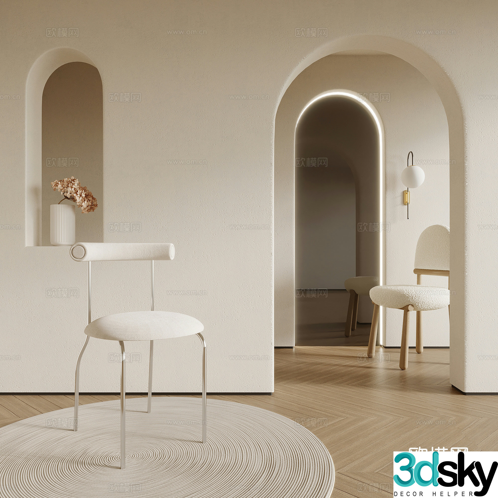 Chair Modern Cream Style Dining Chair Writing Chair 3D Model
