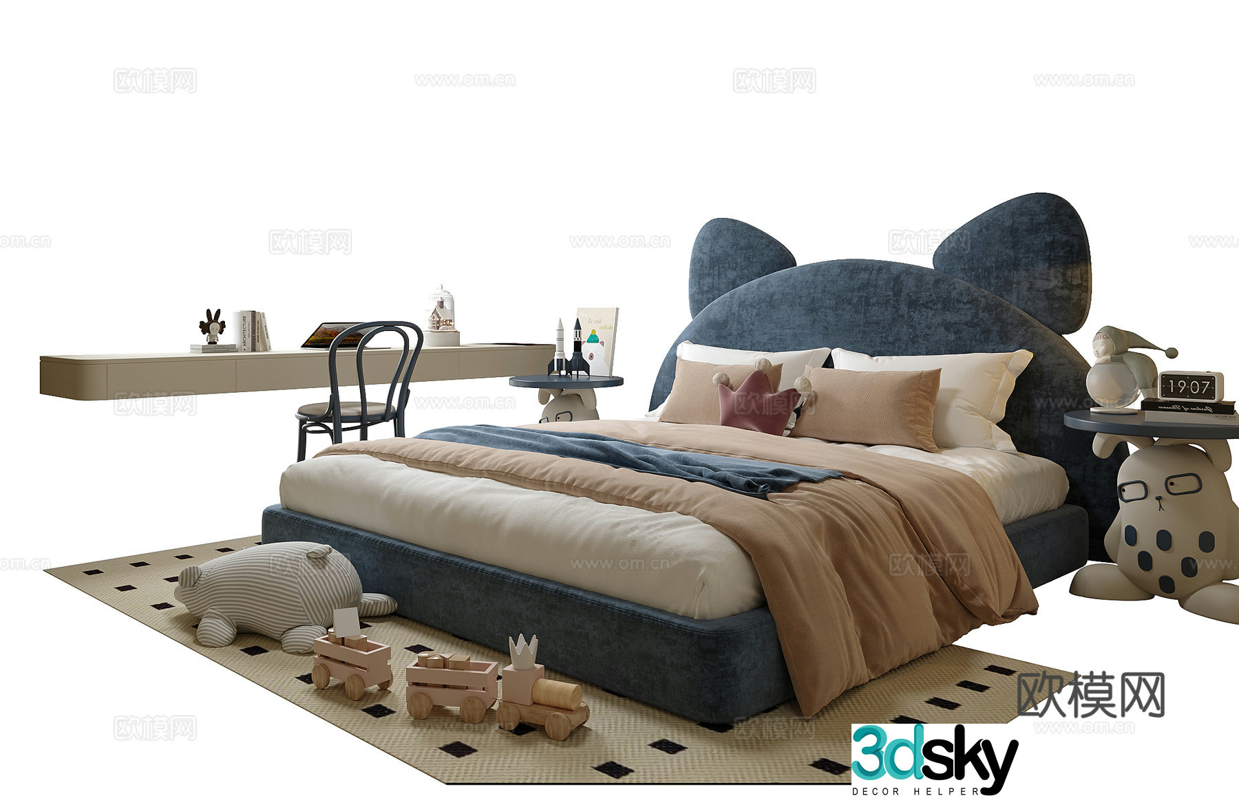 Modern children’s bed children’s desk and chair 3d model