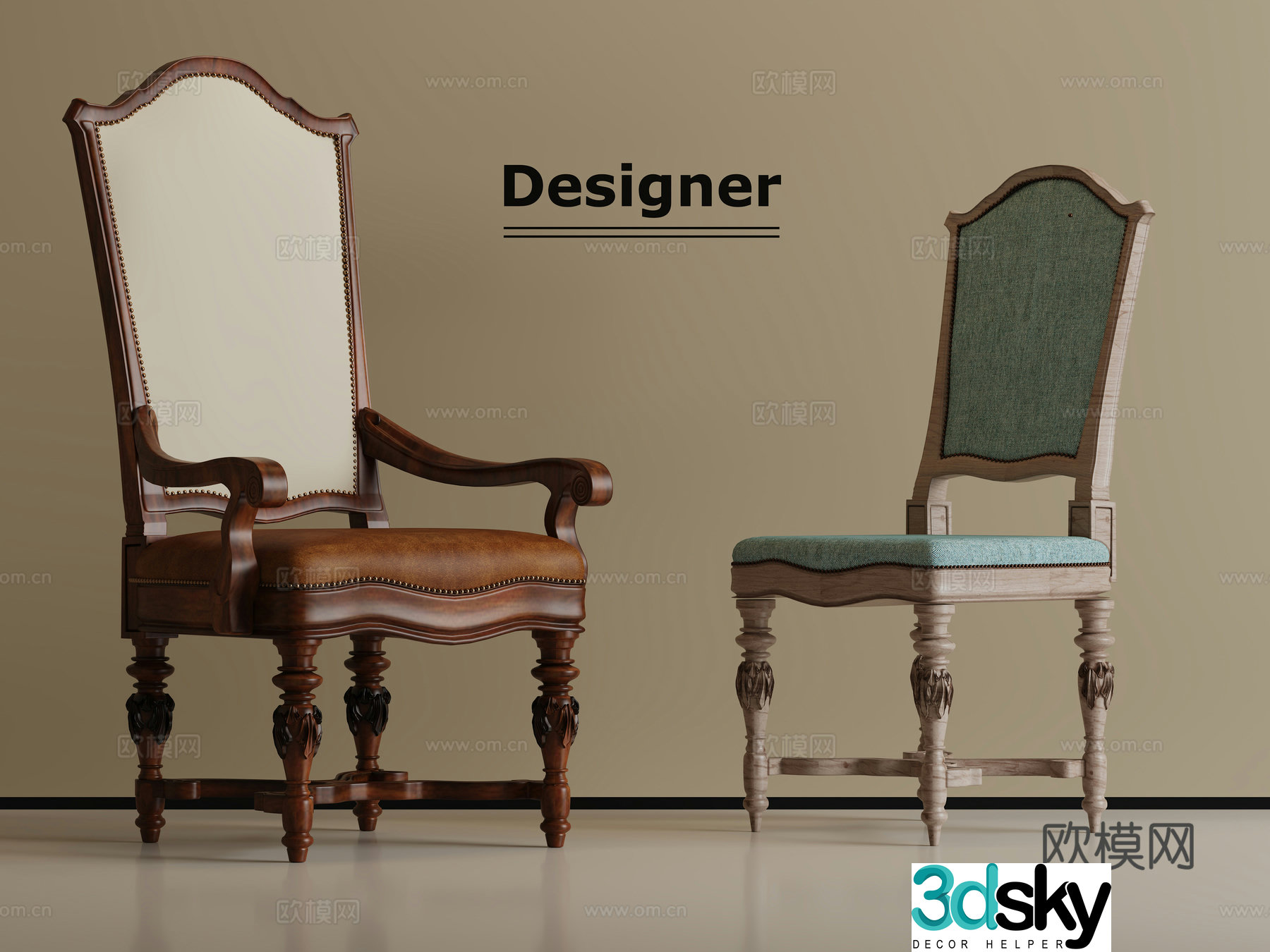 American single chair dining chair 3d model