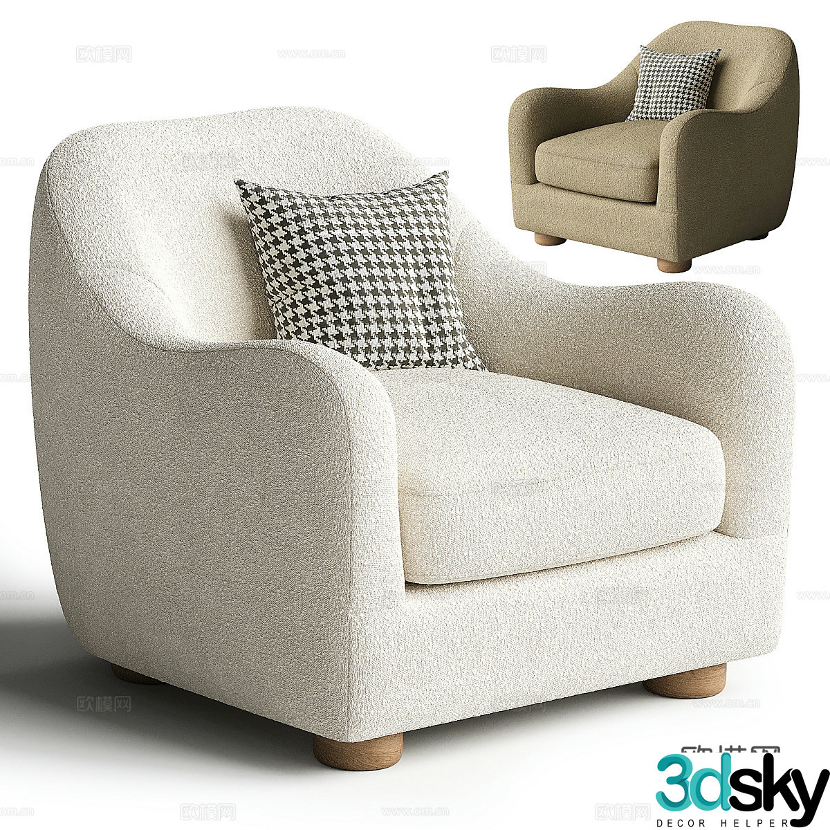 Modern cream style fabric sofa chair 3d model