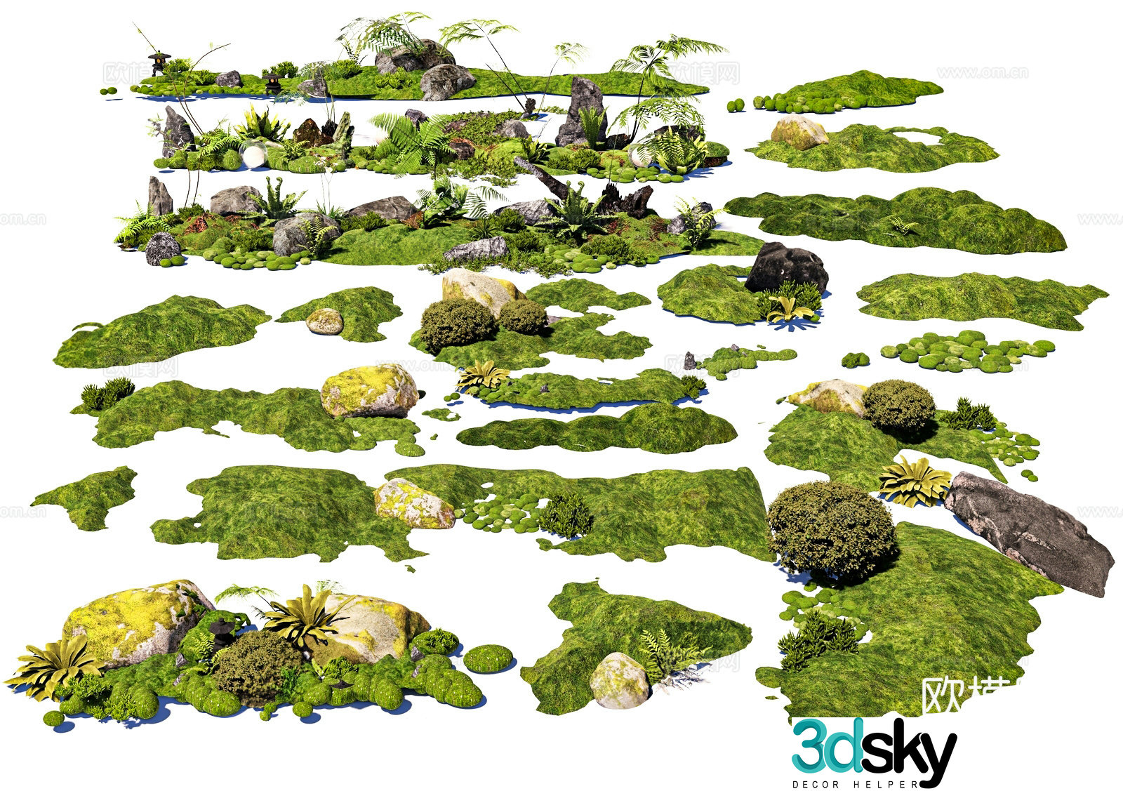 New Chinese style modern micro-terrain courtyard sketch micro-terrain moss landscape stone landscape 3d model