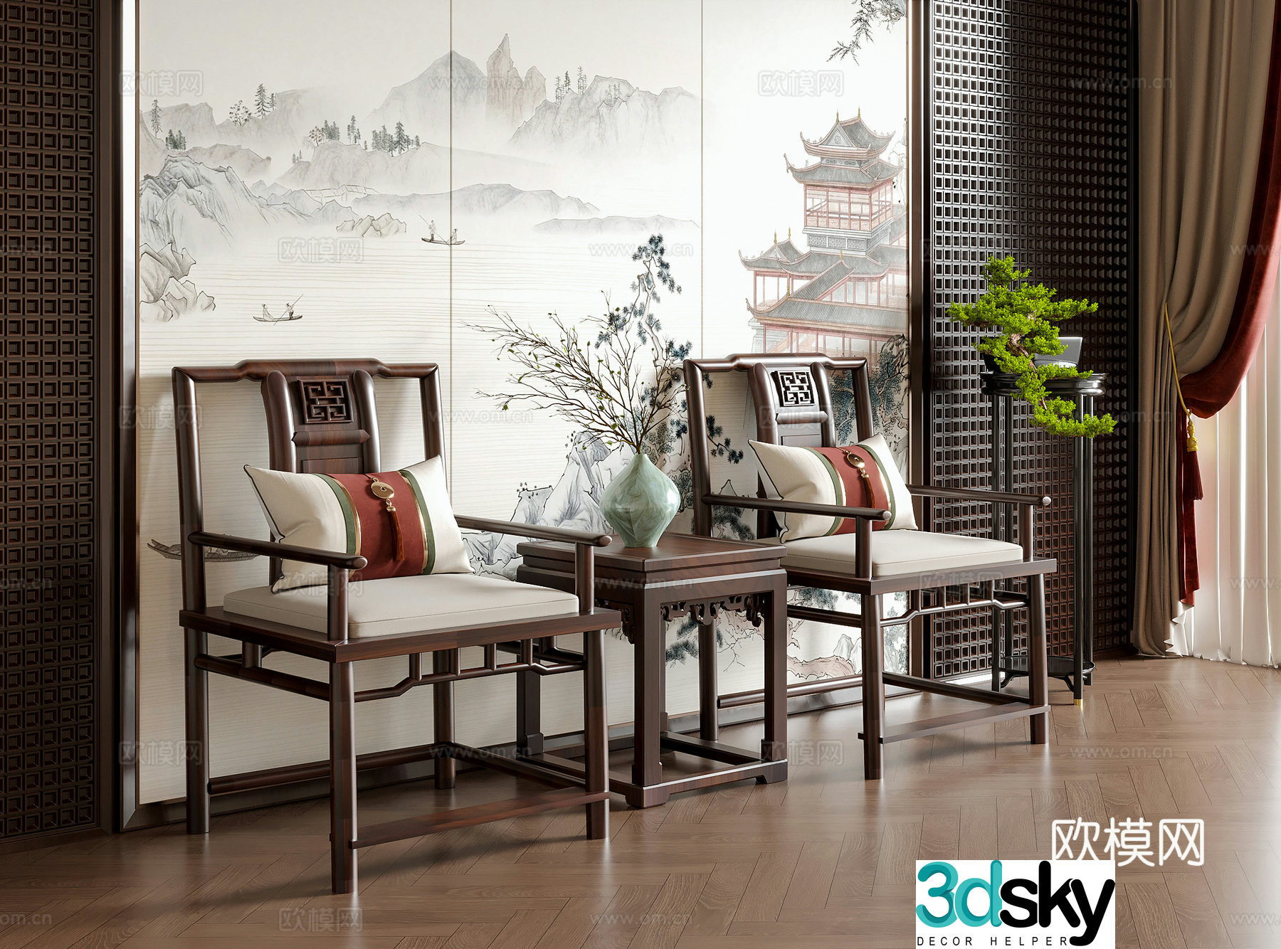 New Chinese dining chair single chair book chair tea chair 3d model