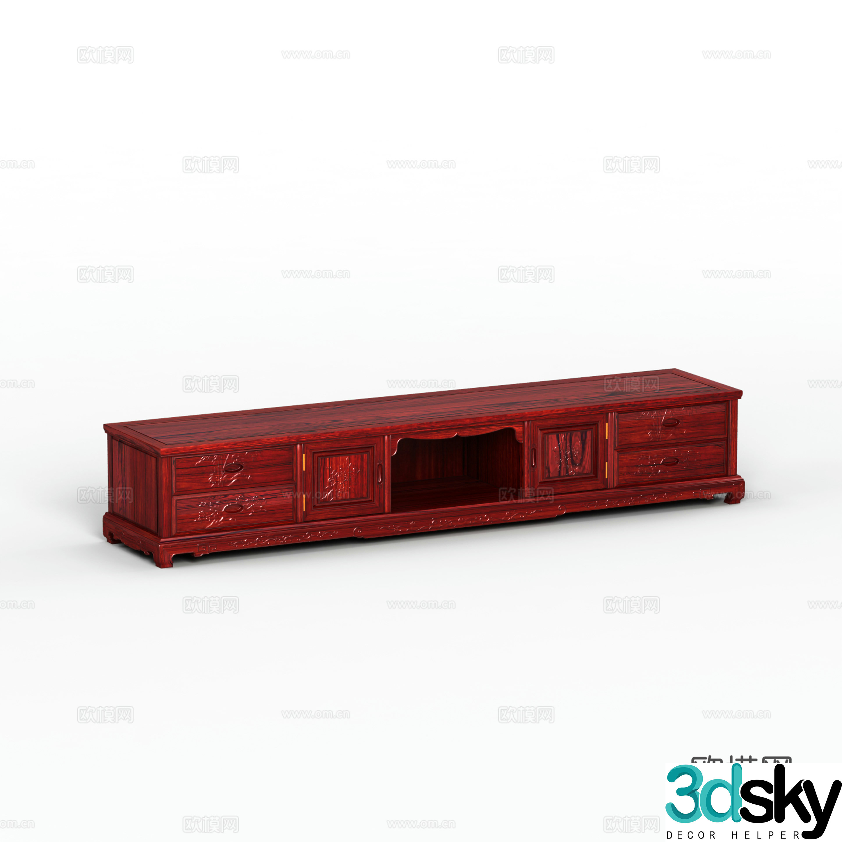 Chinese TV cabinet carved cabinet door solid wood mahogany 3D model