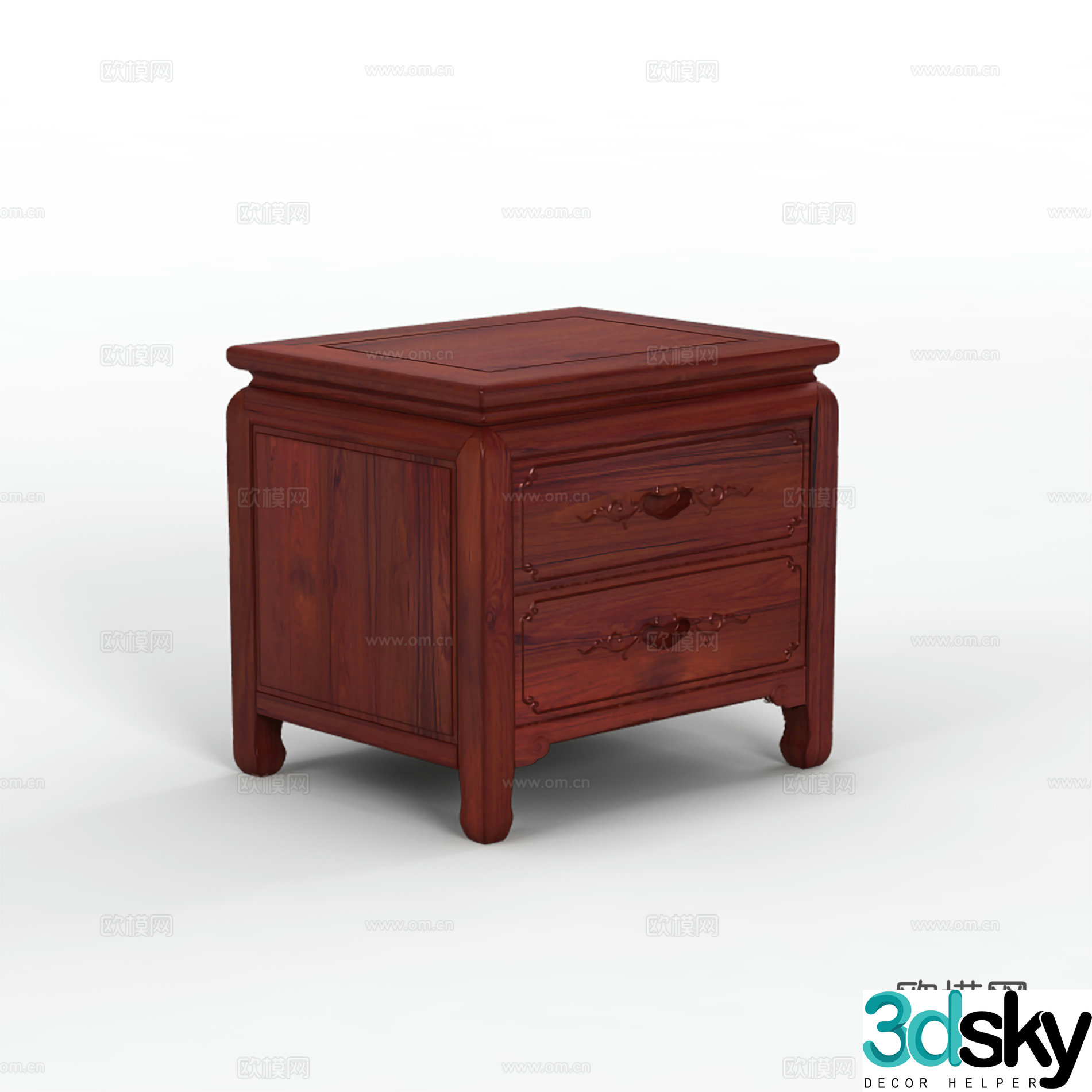 Chinese style bedside table carved cabinet door solid wood mahogany 3D model