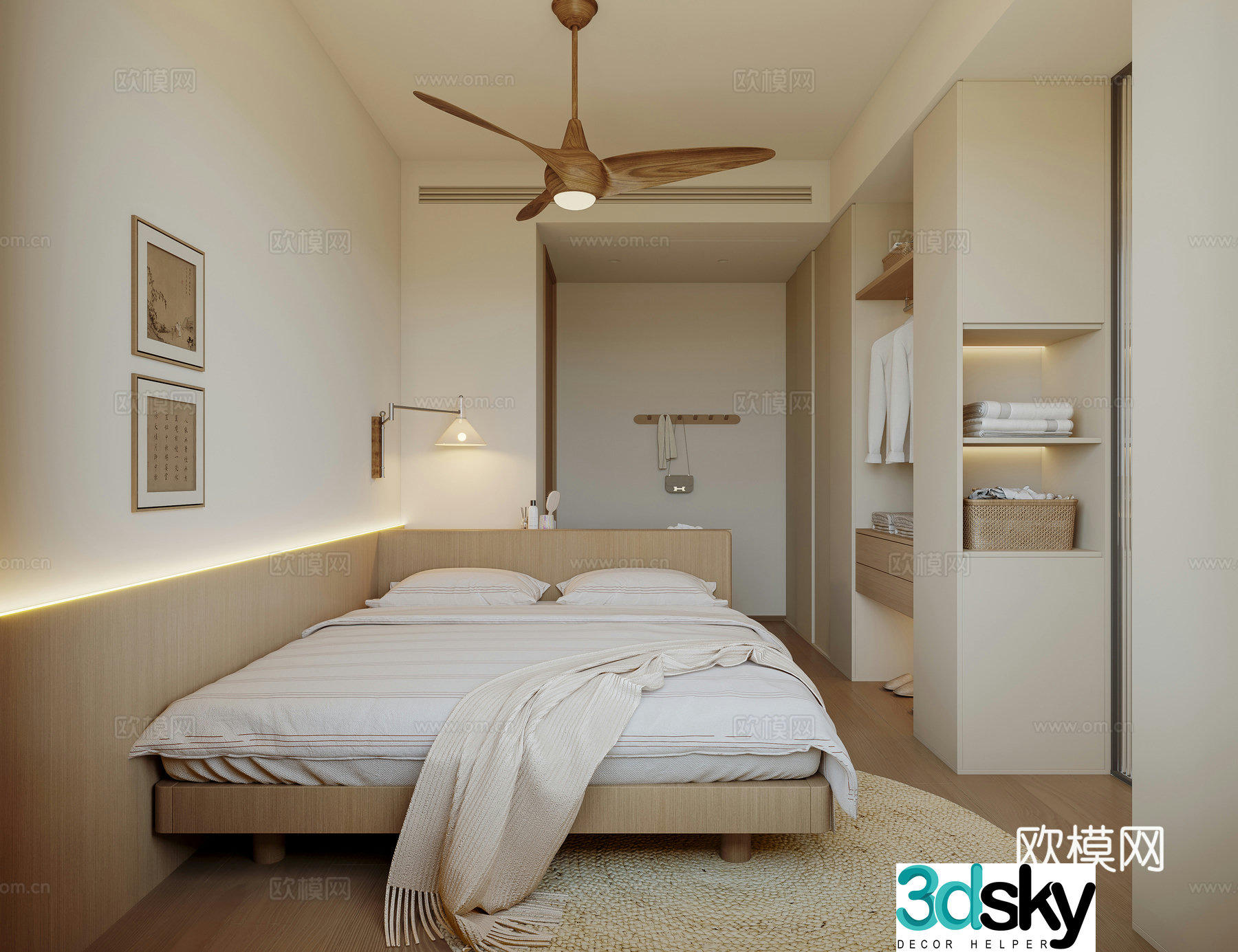 Japanese style log home bedroom Nordic home bedroom Log style home bedroom 3d model