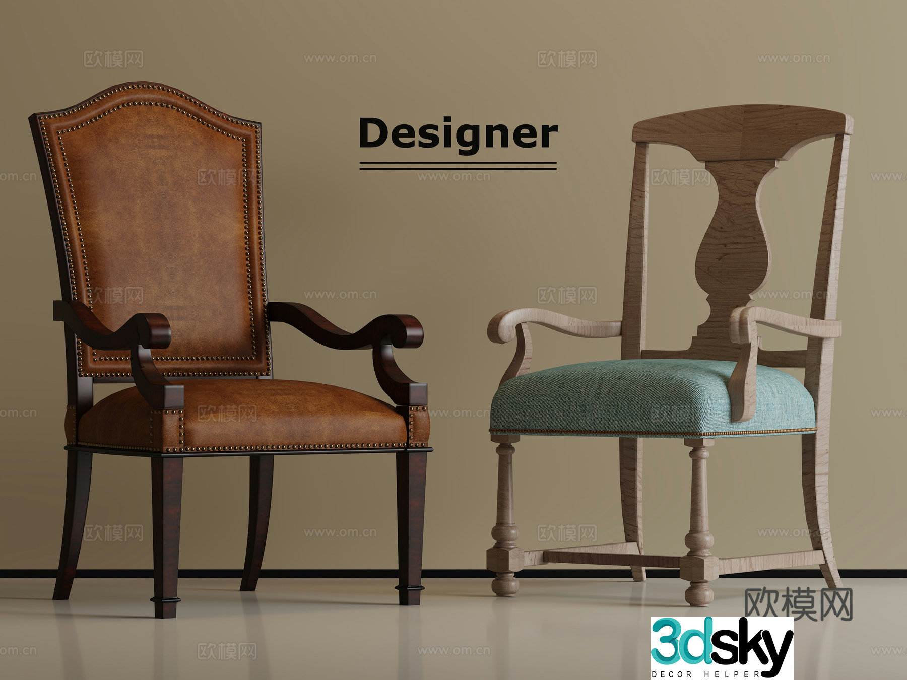 American dining chair leisure chair 3d model