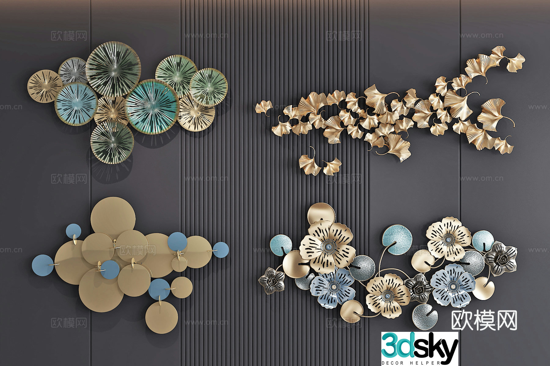 Modern light luxury wall decoration pendant three-dimensional painting art installation 3d model