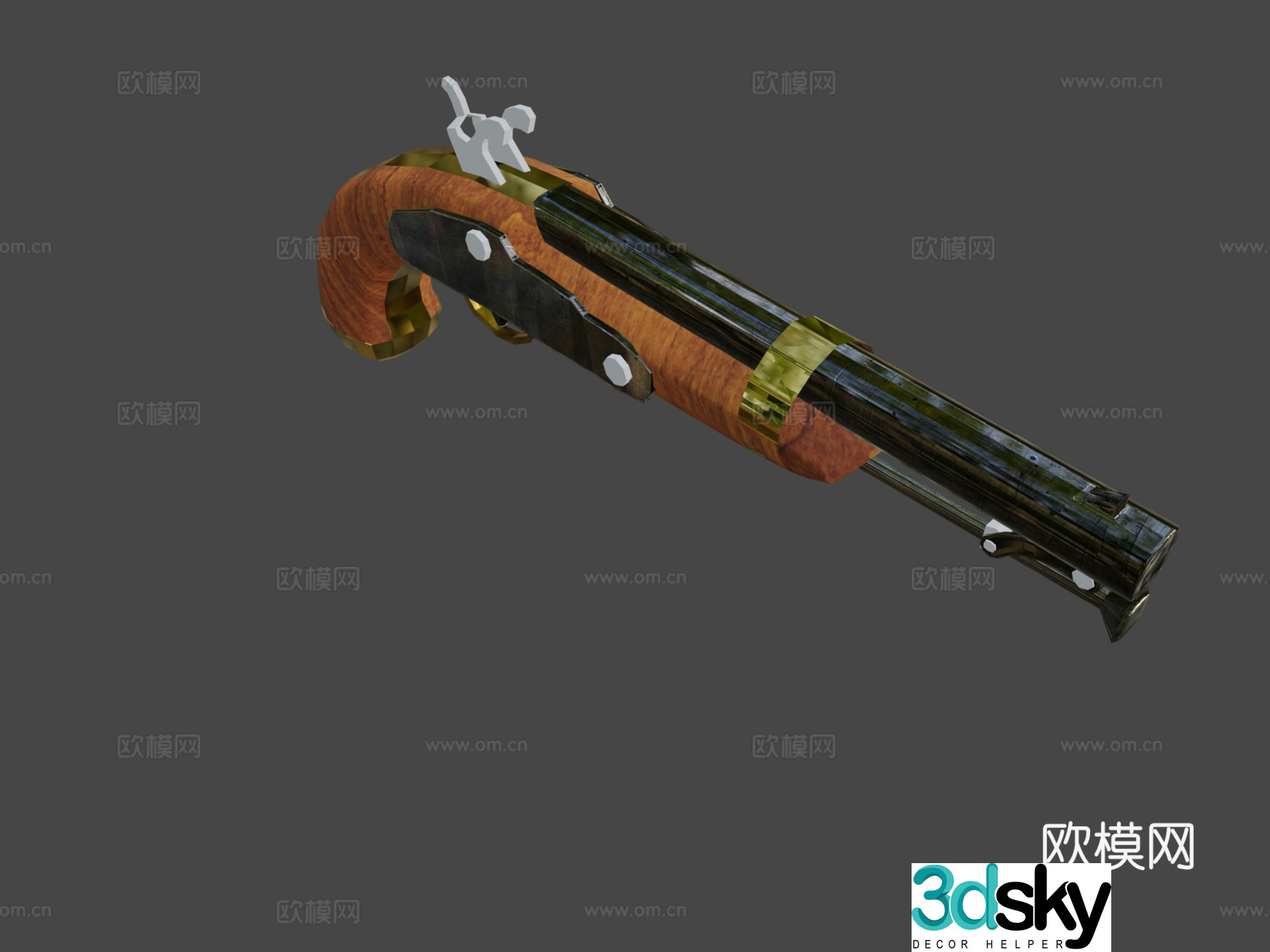 American model 1842 percussion pistol 3d model