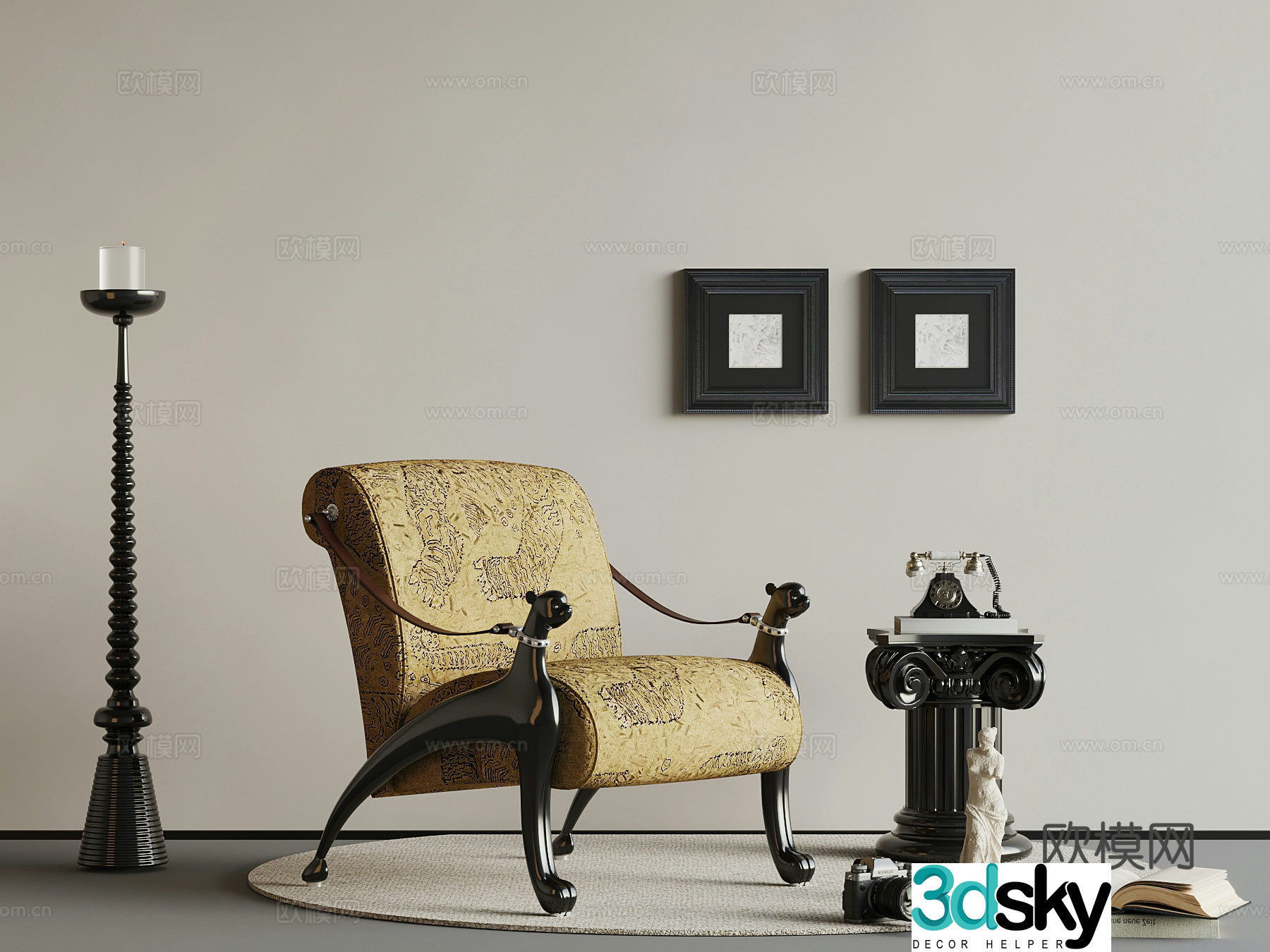 French casual chair side floor lamp decorative painting 3d model