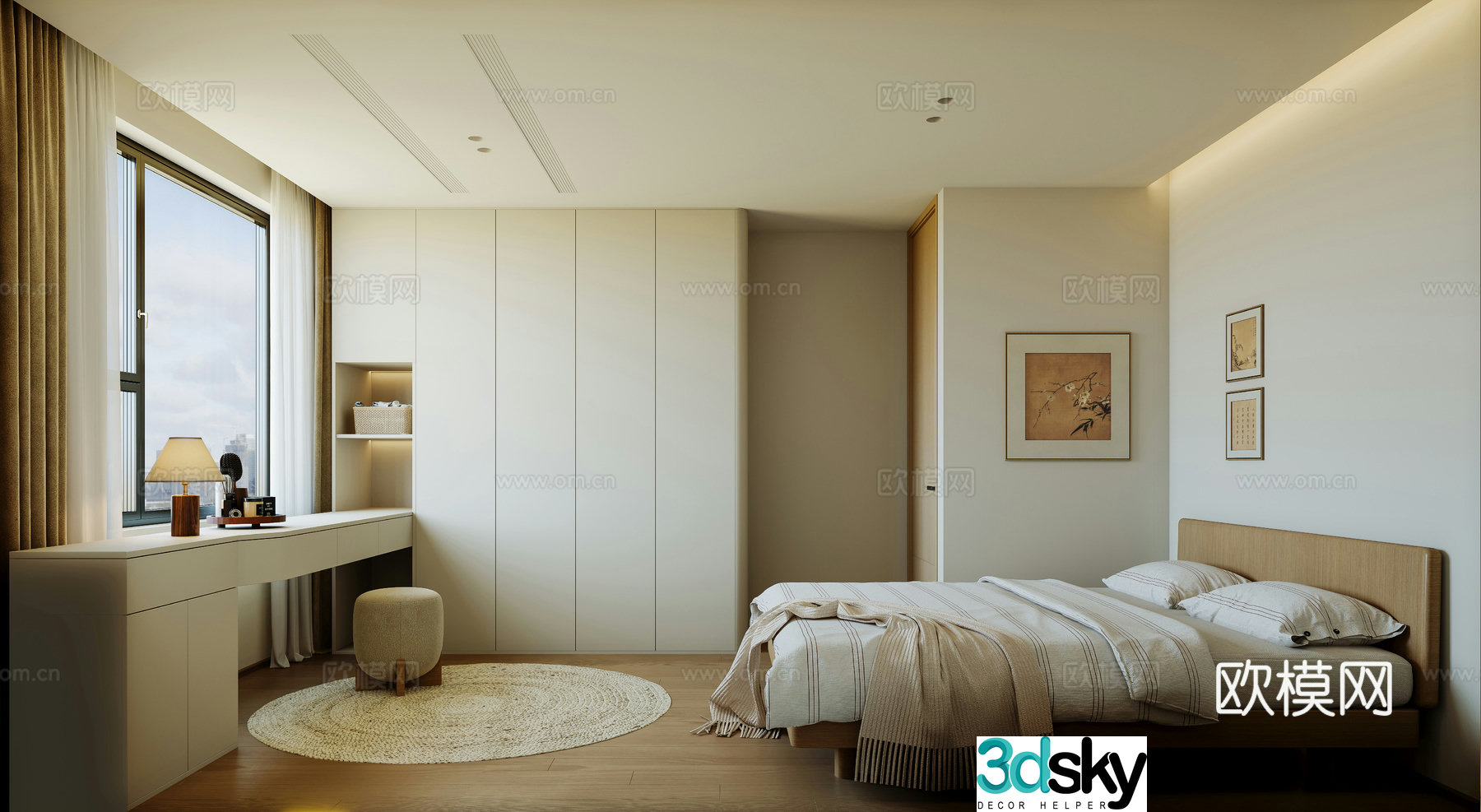 Japanese style log home bedroom Nordic home bedroom Log style home bedroom 3d model