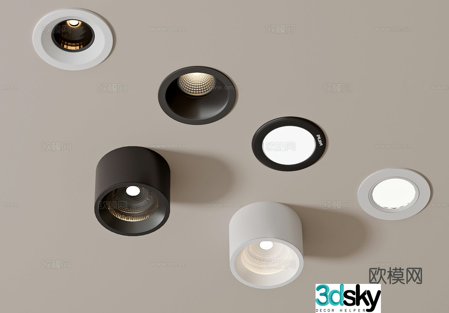 Modern downlight spotlight combination Recessed downlight spotlights Surface mounted downlight 3D model