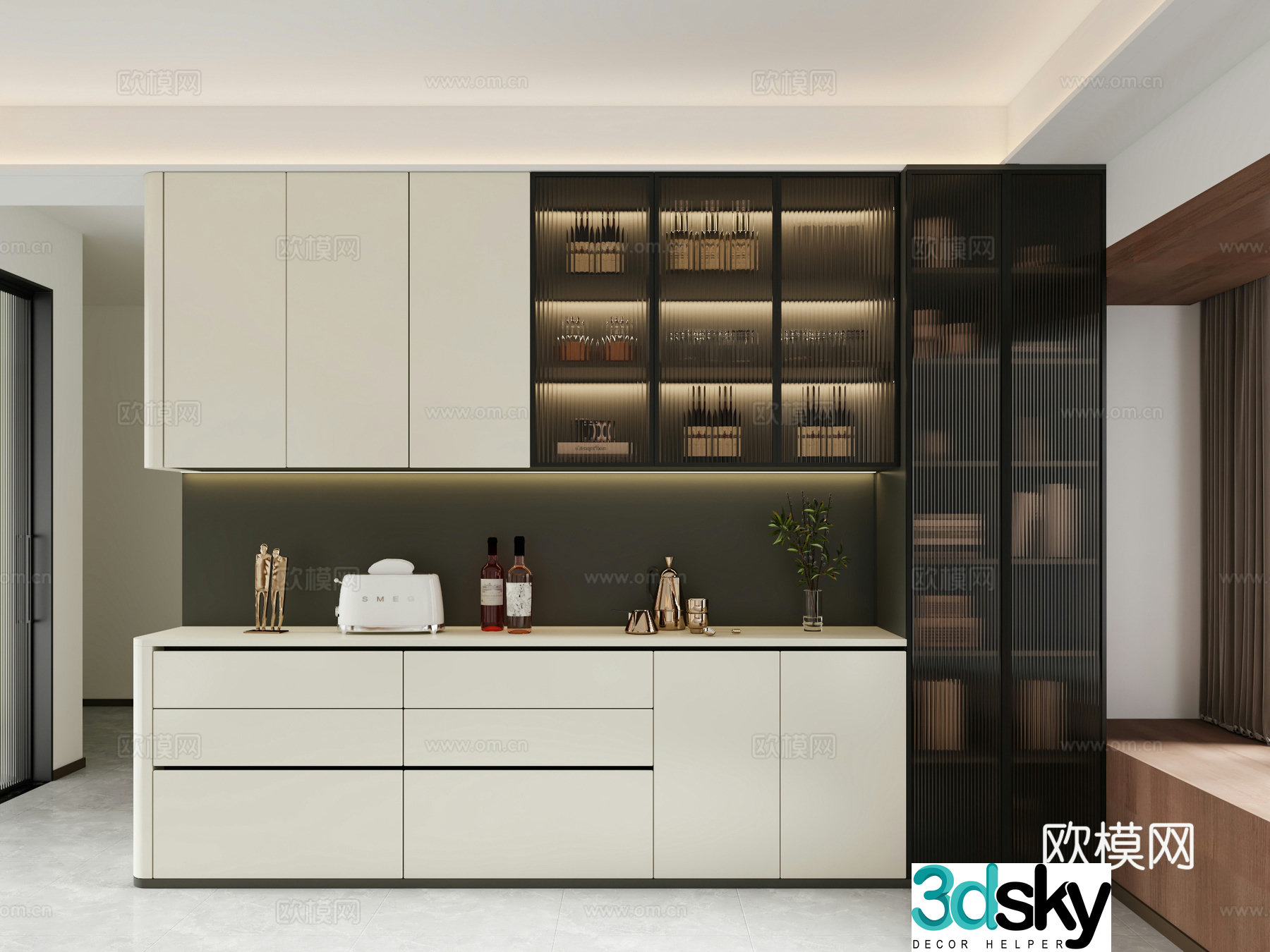 Modern home wine cabinet 3d model
