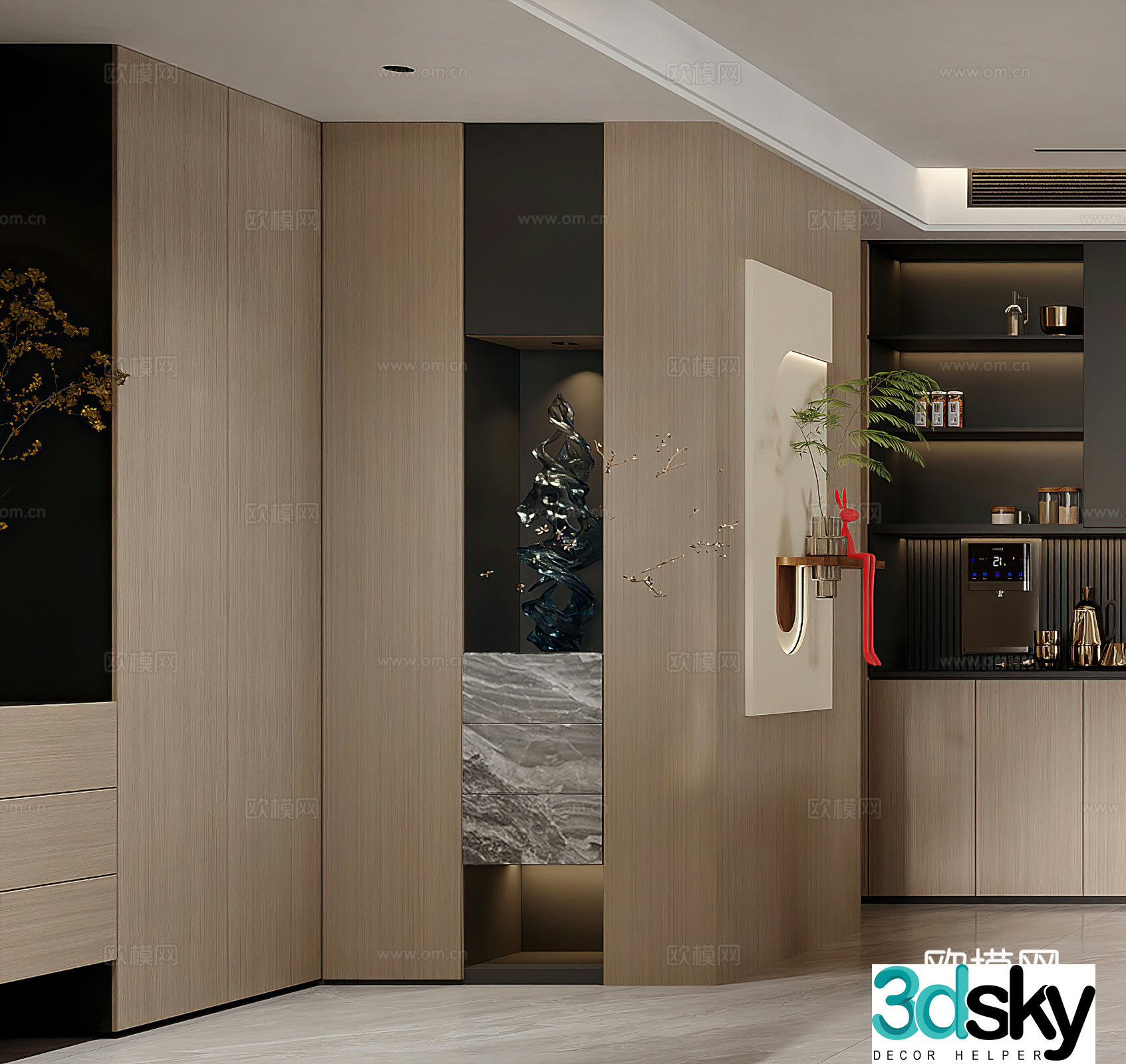 Modern entrance Italian entrance end view aisle shoe cabinet wine cabinet home entrance advanced gray 3D model