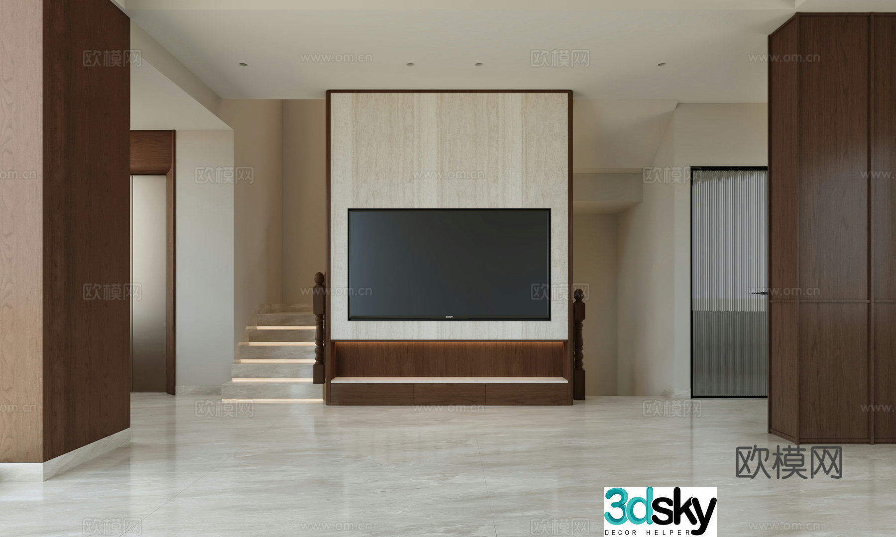 New Chinese TV background wall Living room background wall 3d model
