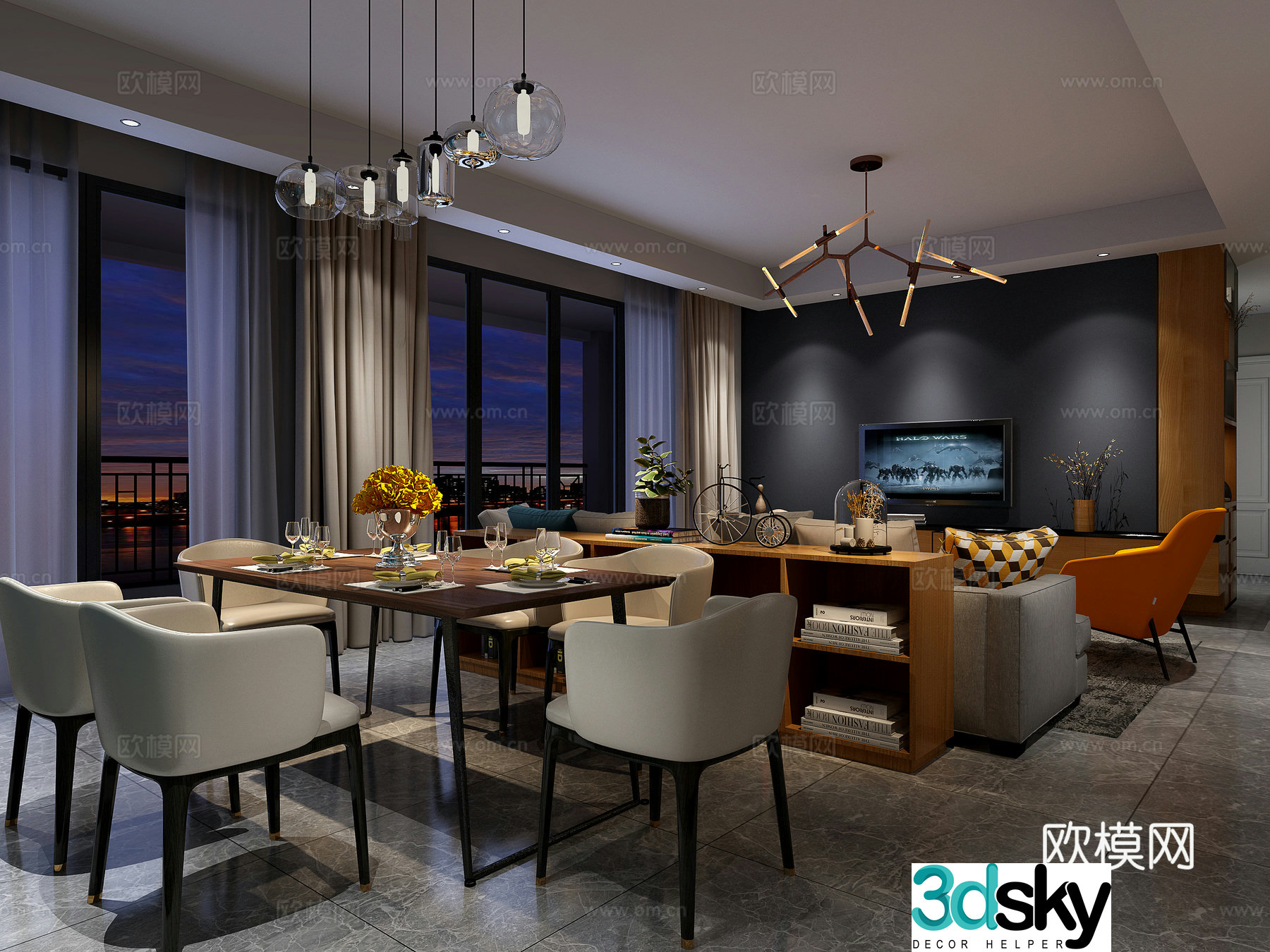 Modern living and dining table and chairs sofa and coffee table single chair side cabinet decoration cabinet TV cabinet 3d model