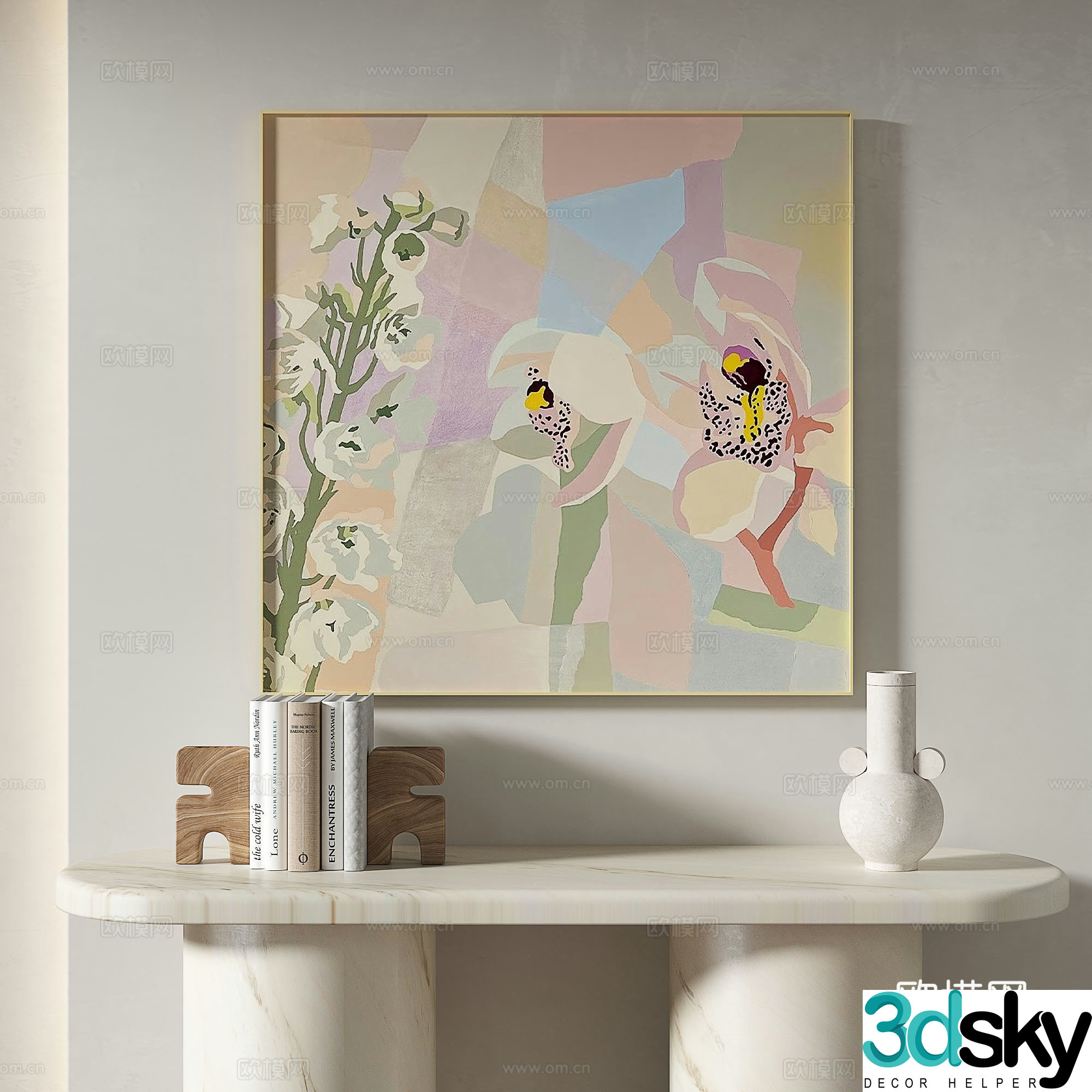 Modern minimalist creamy style retro abstract decorative painting 3d model