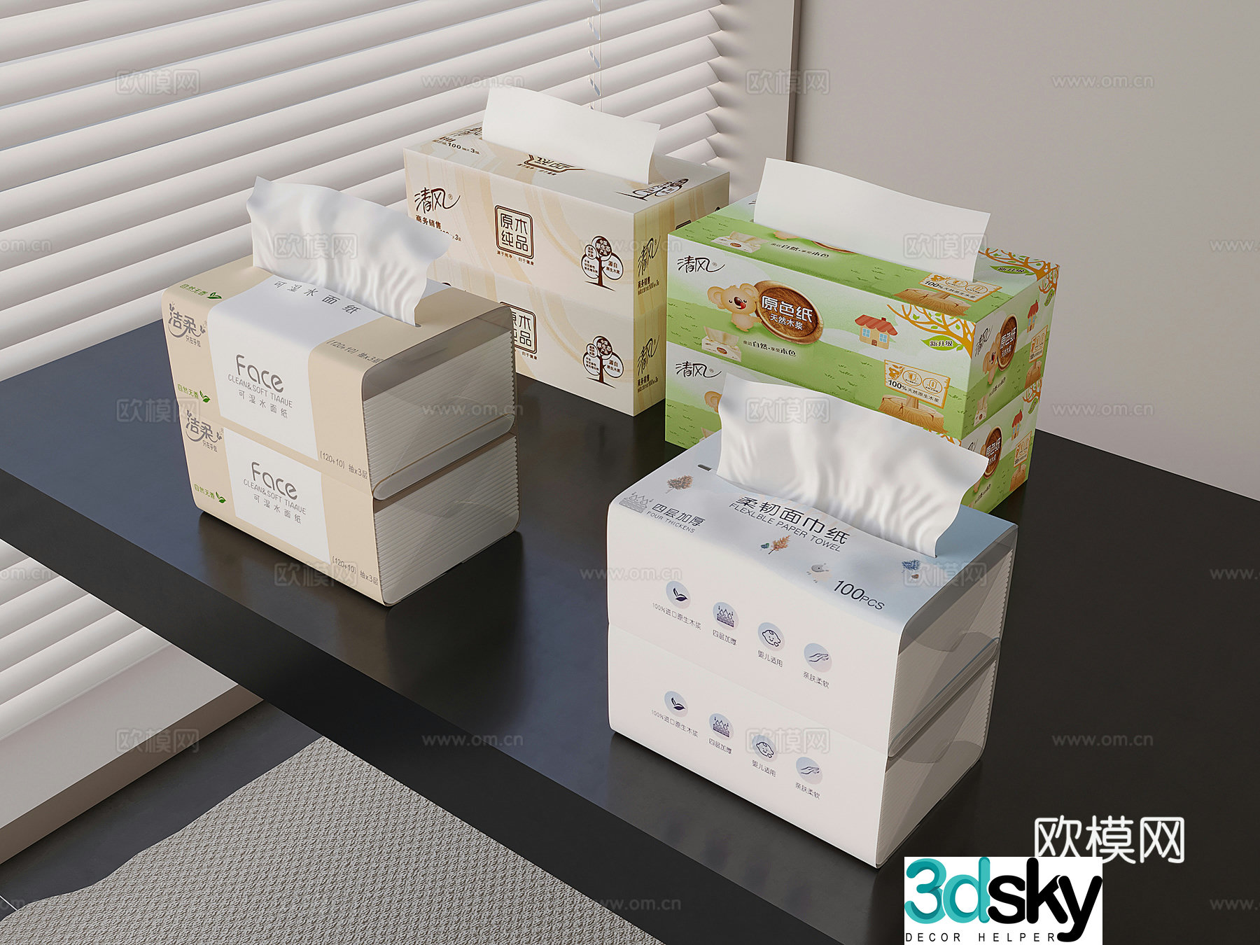 Flexible facial tissue paper clean and clean soft tissue wetable water surface paper 3D model