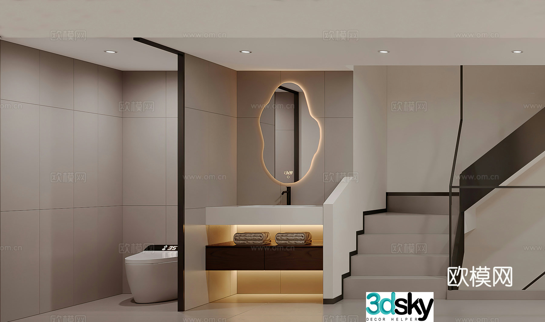 Modern washbasin bathroom dry area toilet entrance hall aisle stairs simple 3d model