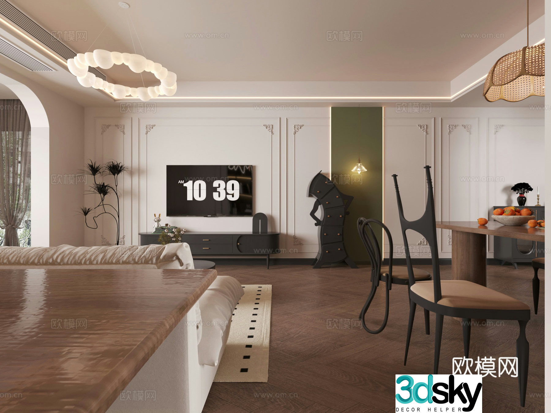 Middle style living room study kitchen 3d model