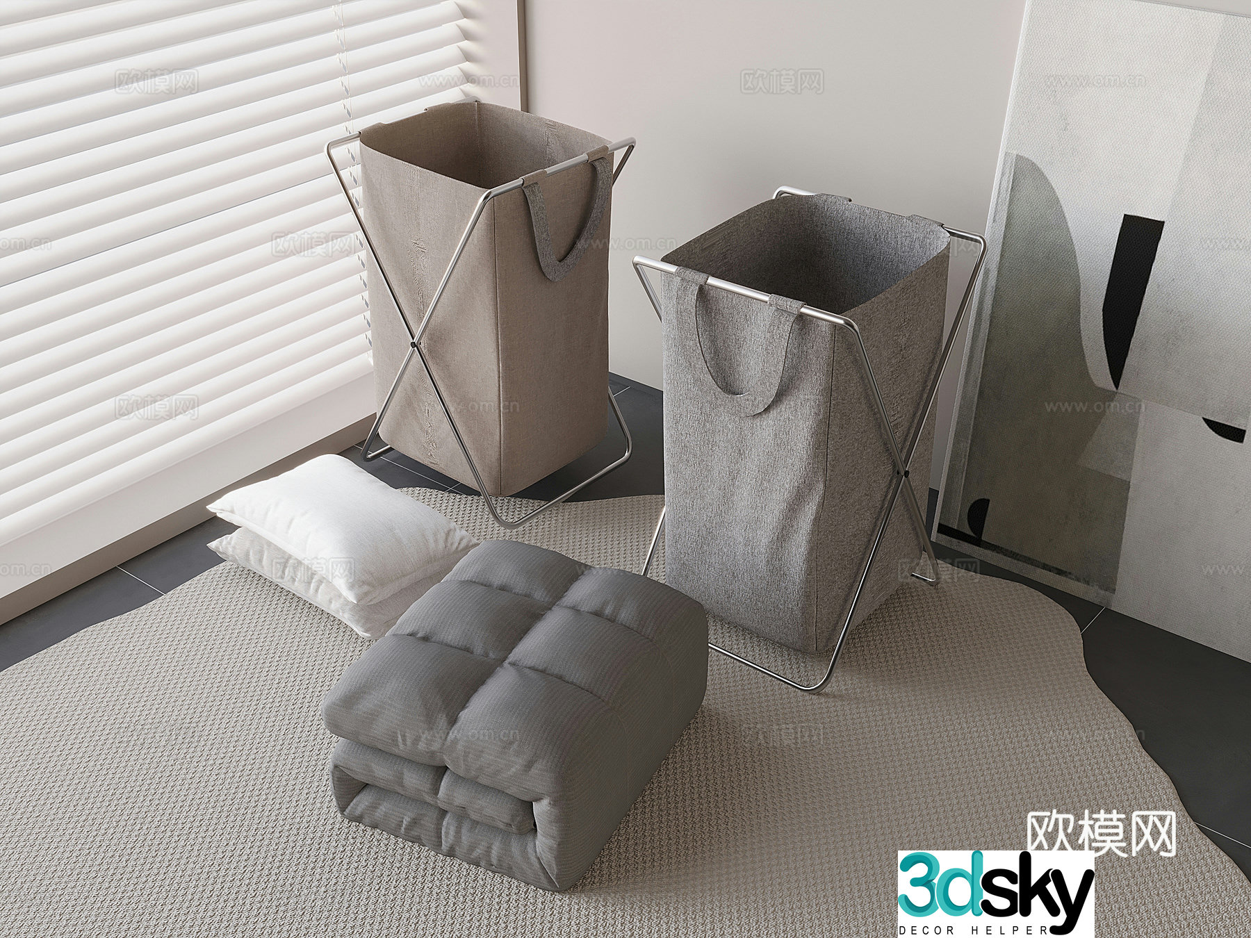 Foldable storage dirty laundry basket storage laundry basket pillow core down quilt inner liner 3D model