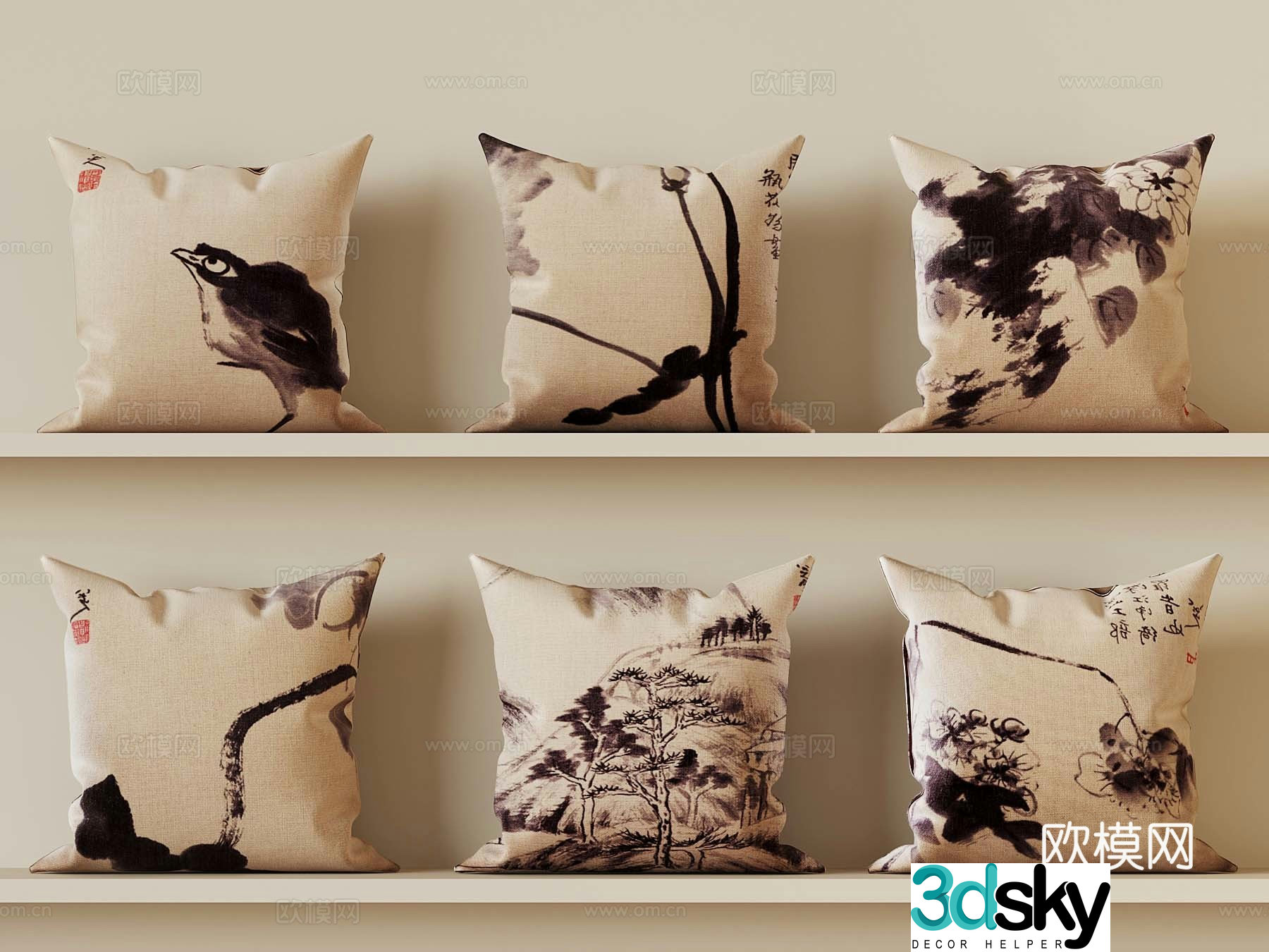 New Chinese style pillow 3D model